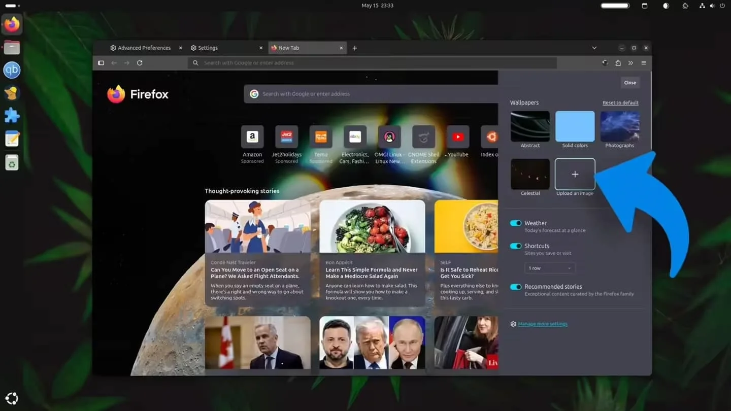 火狐 Firefox 浏览器 138 新特性:新标签页背景支持上传图片定制插图 火狐 Firefox 浏览器 138 新特性:新标签页背景支持上传图片定制插图