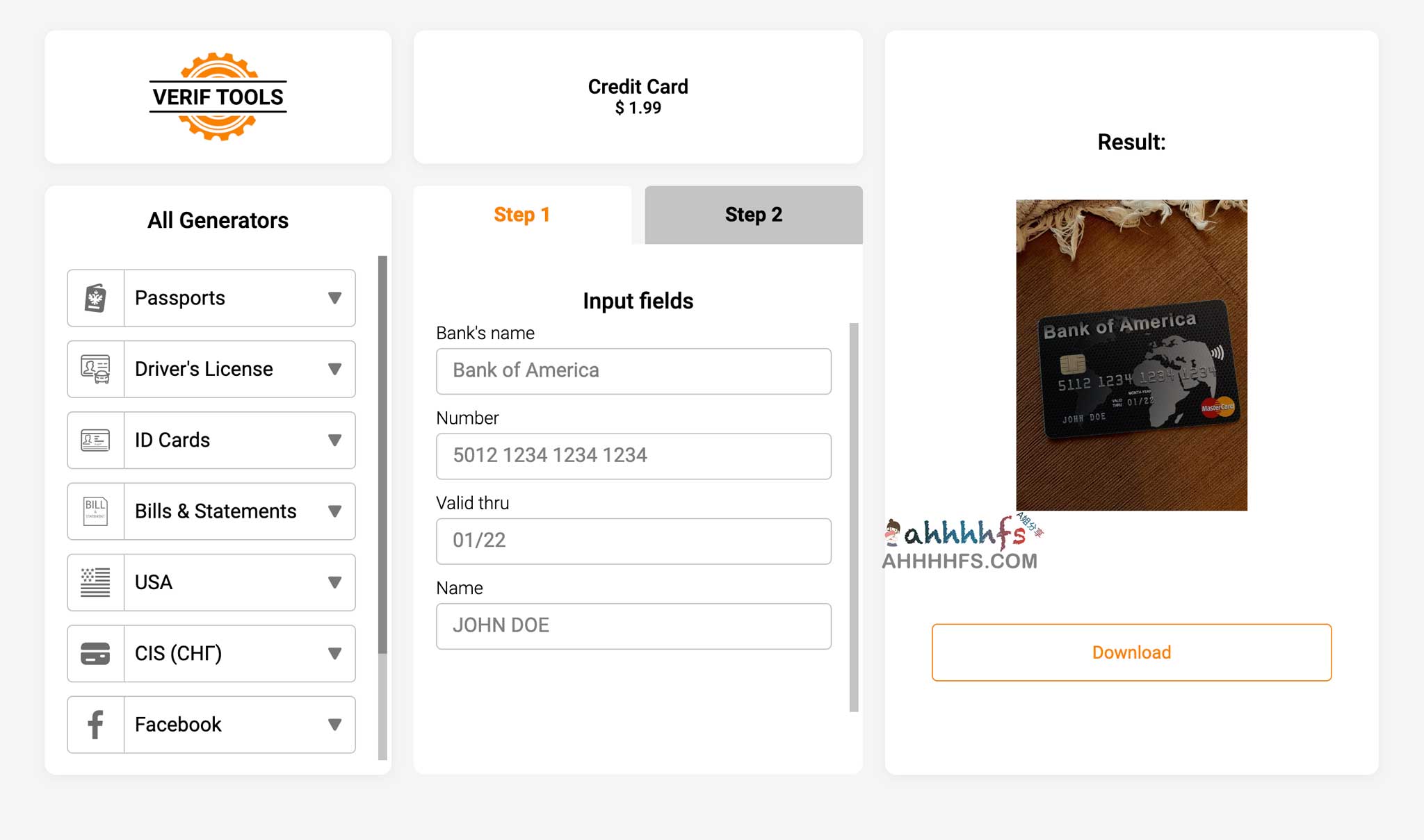 虚拟身份信息生成器 支持护照、身份证、驾照账单等 - Verif Tools