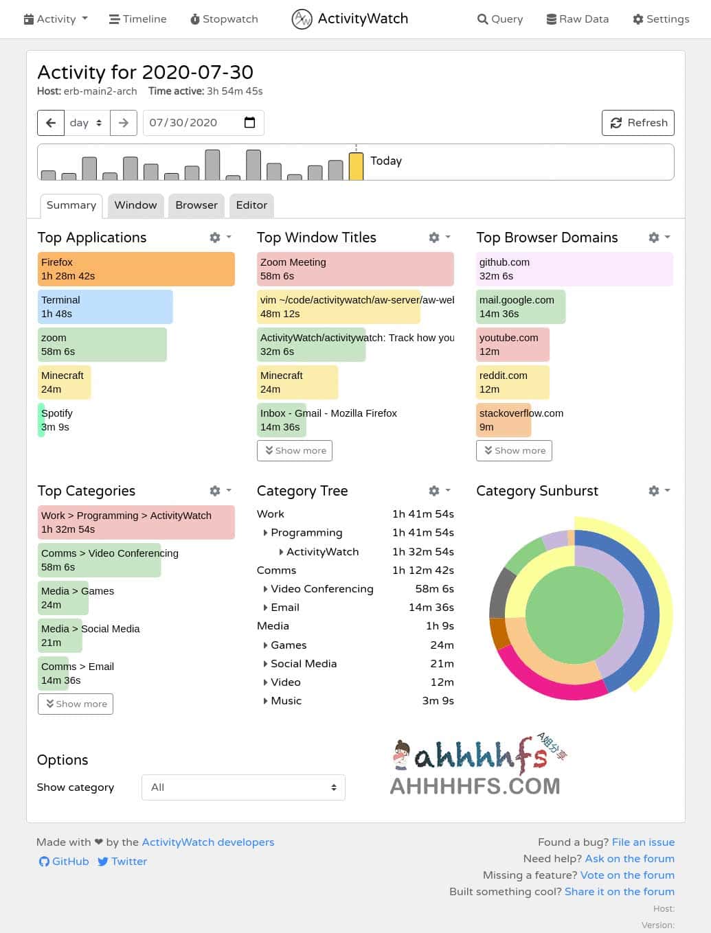 ActivityWatch-免费开源时间跟踪器 记录屏幕使用时间