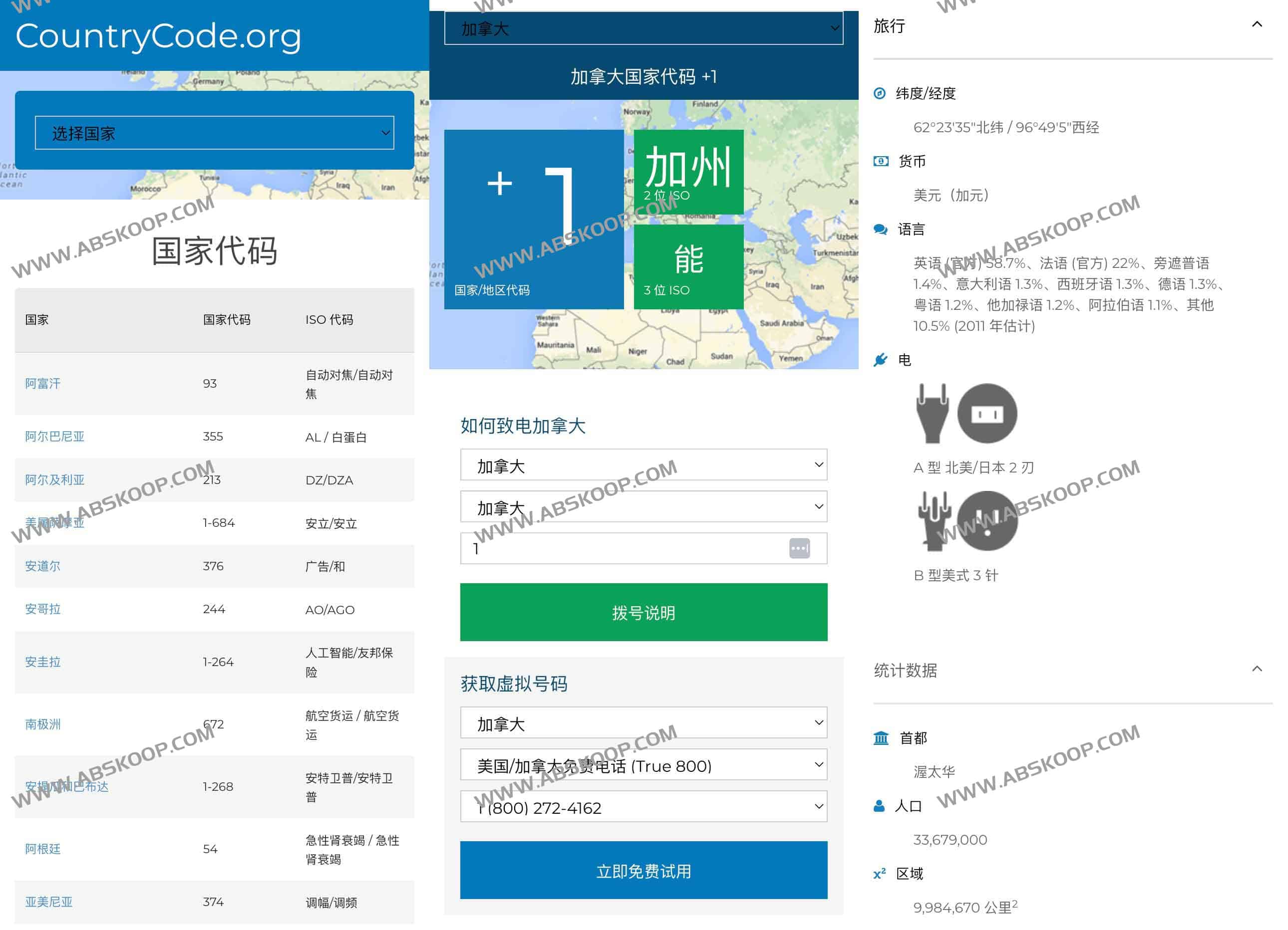 Country Codes：全球国家区号代码查询网站