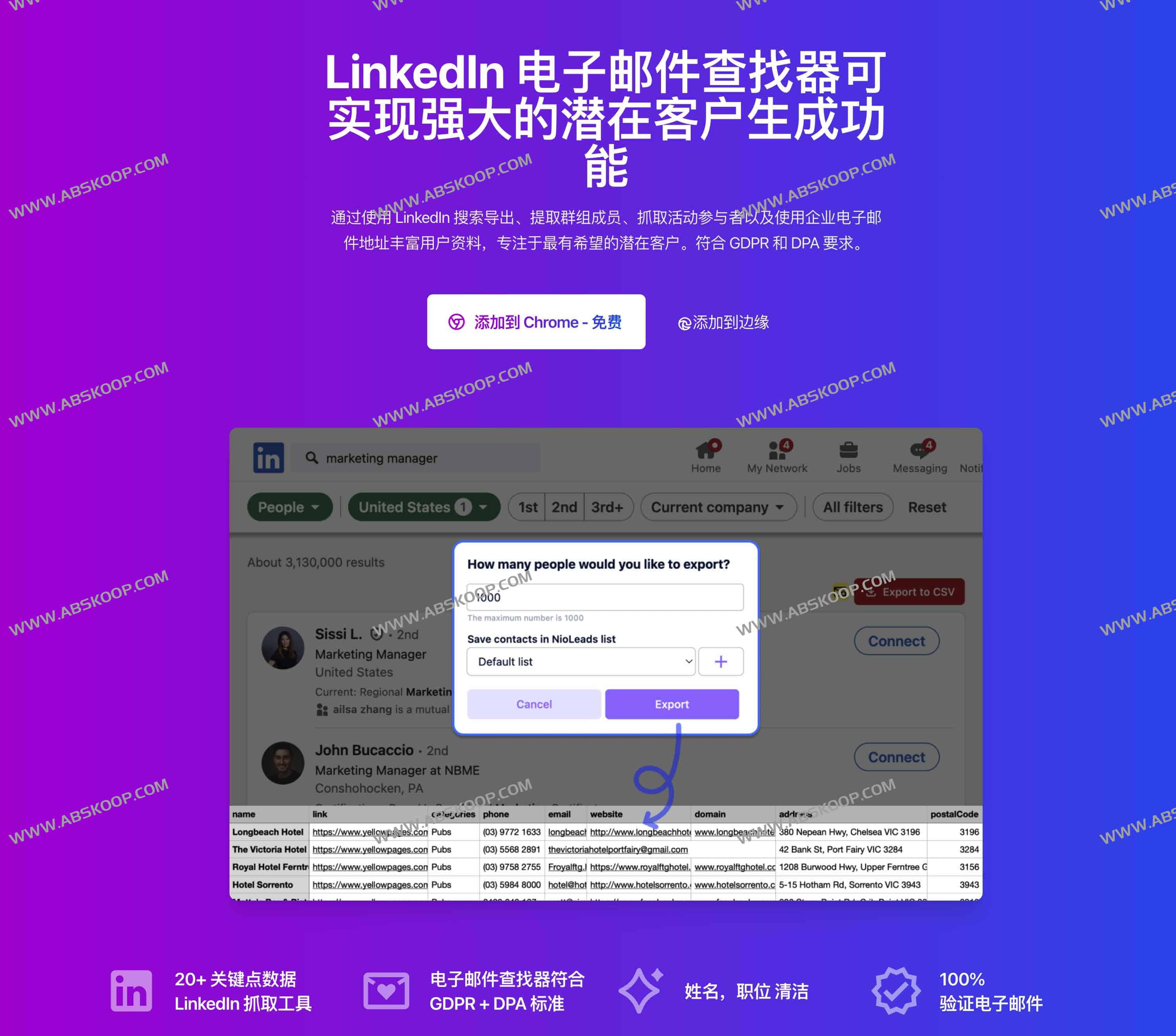 Sales Navigator 销售导航器抓取工具 & LinkedIn 电子邮件查找器：NioLeads
