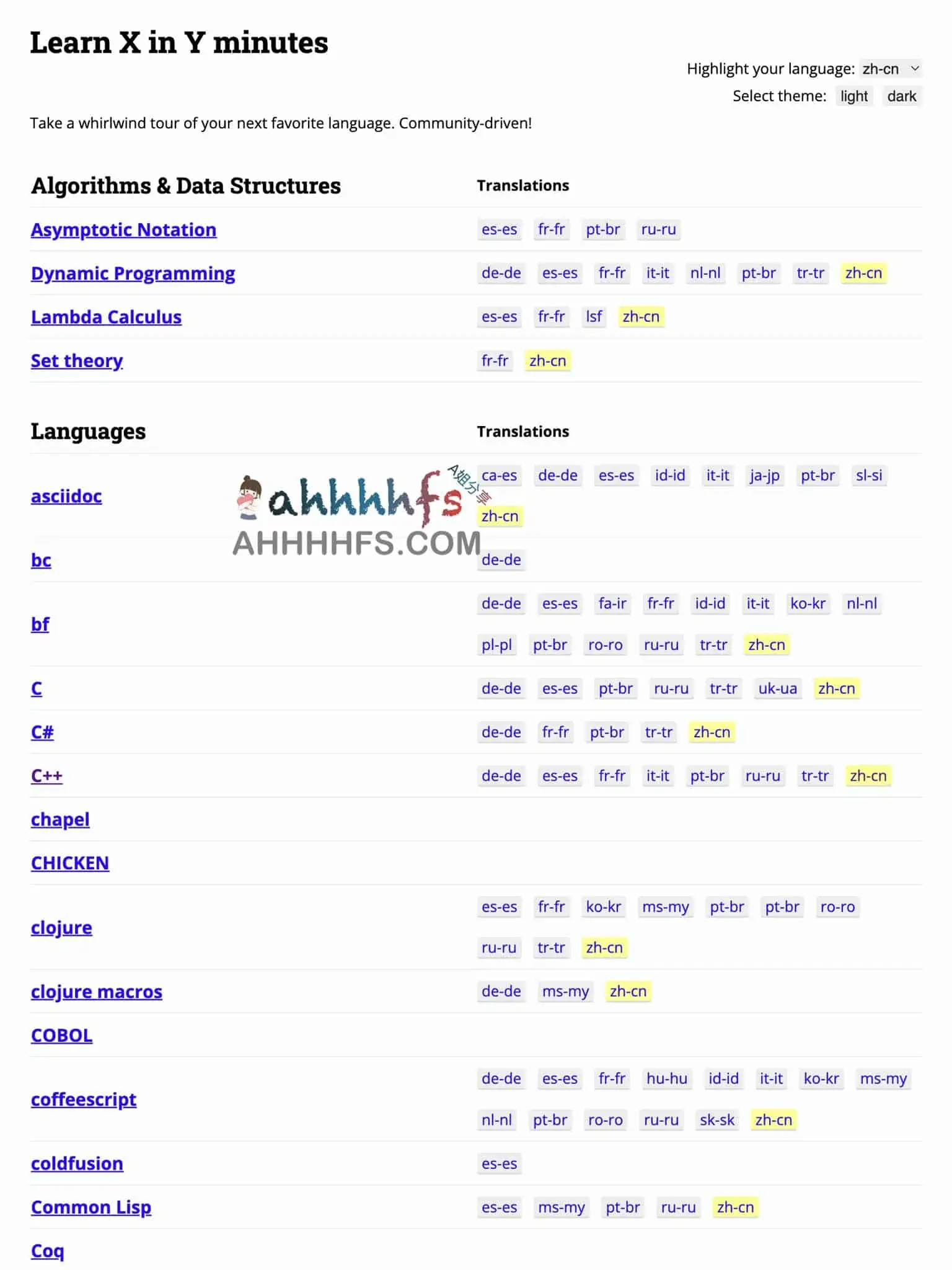各种编程语言快速入门教程-Learn X in Y minutes