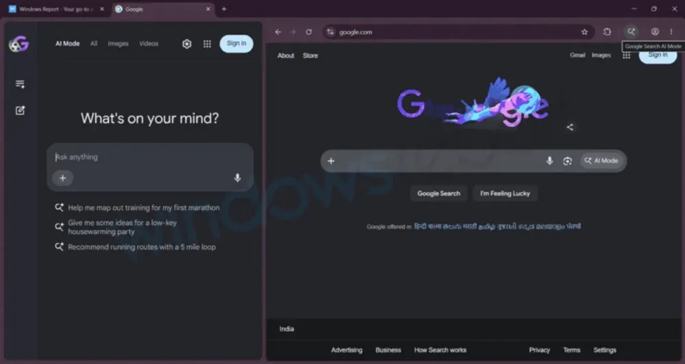 谷歌 Chrome Canary 测试工具栏 AI Mode 快捷方式：支持侧边栏深度问答插图