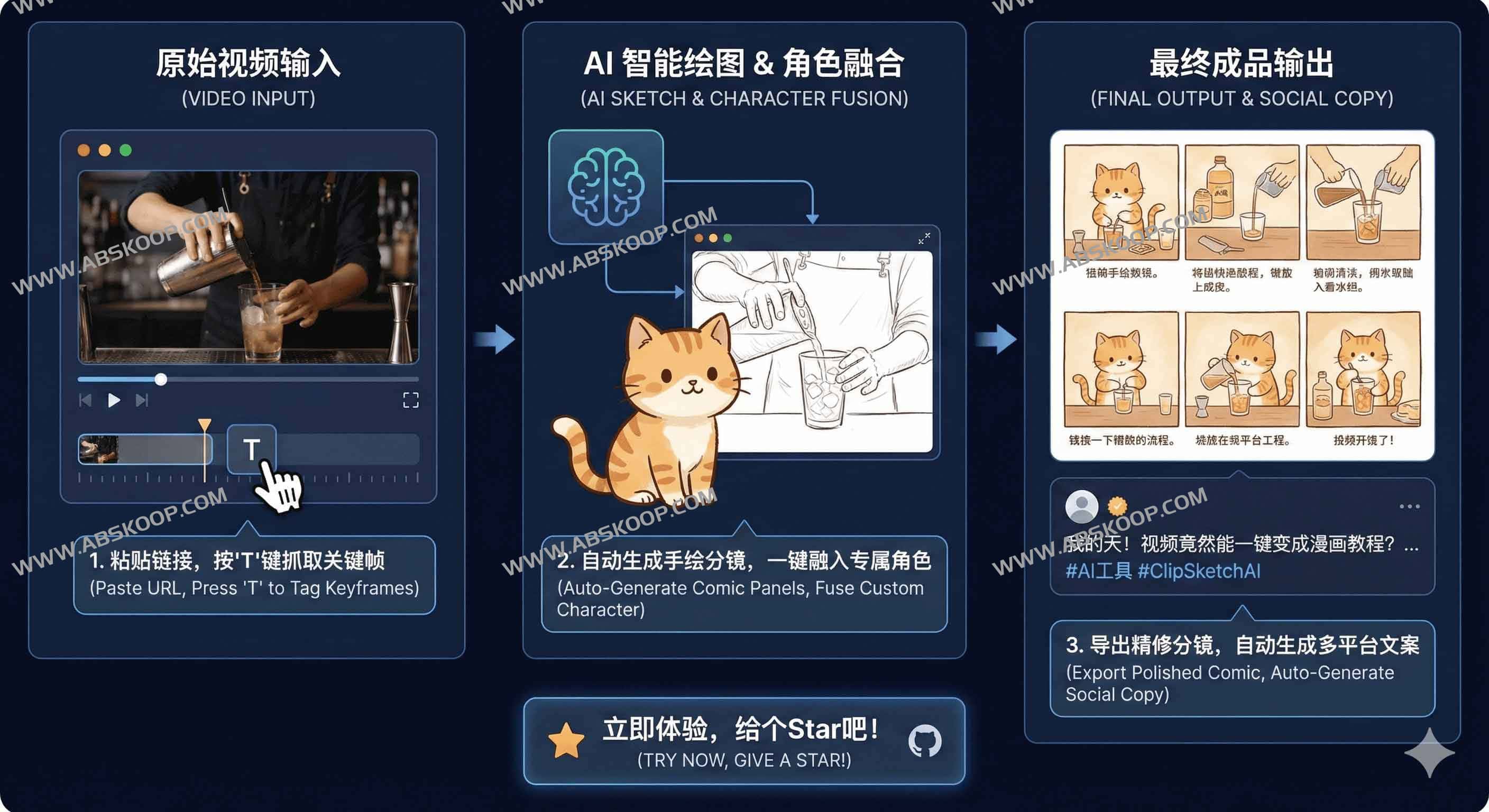 ClipSketch AI：一键将视频瞬间转化为AI手绘故事板的创作神器
