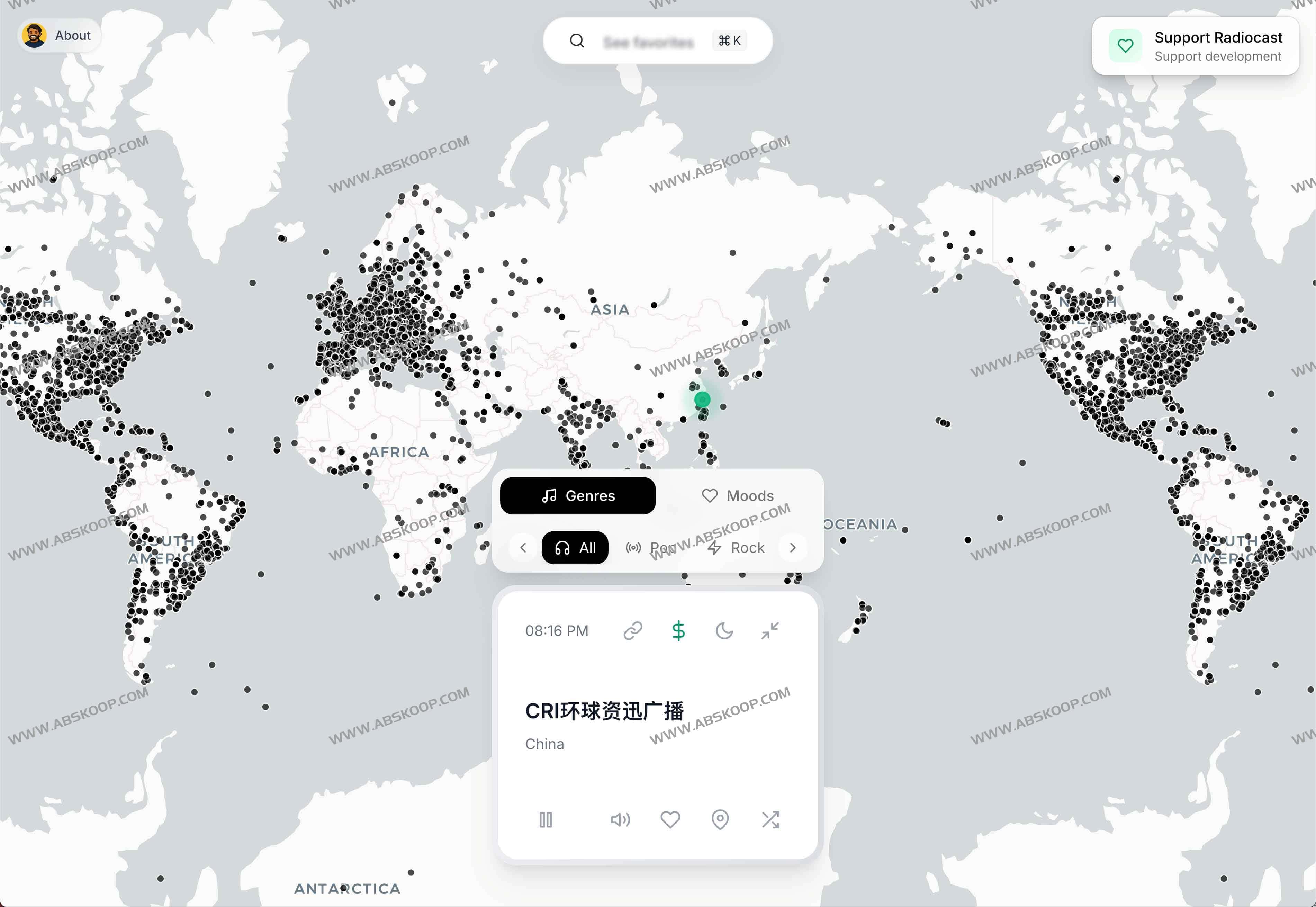 Radiocast：全球8000+免费在线电台互动地球体验