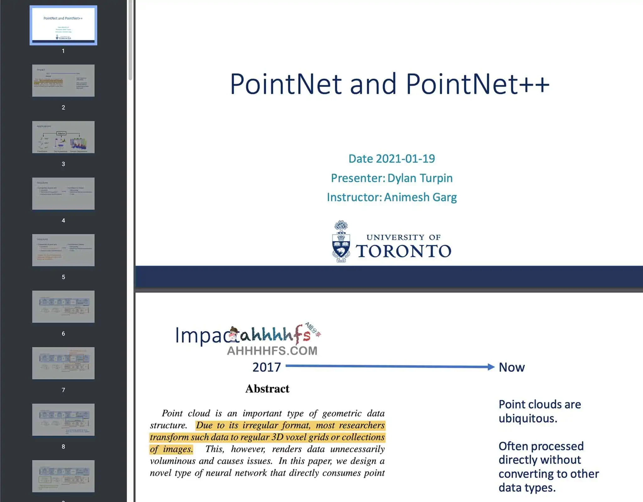 多伦多大学 3D 和几何深度学习中机器学习方法 演讲资料
