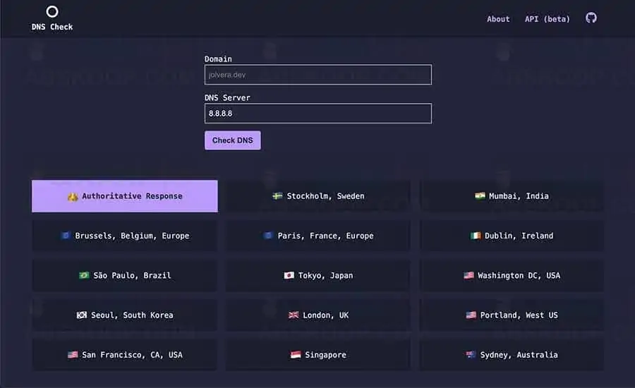 DNS Check:从全球14 个节点查询域名的DNS 纪录