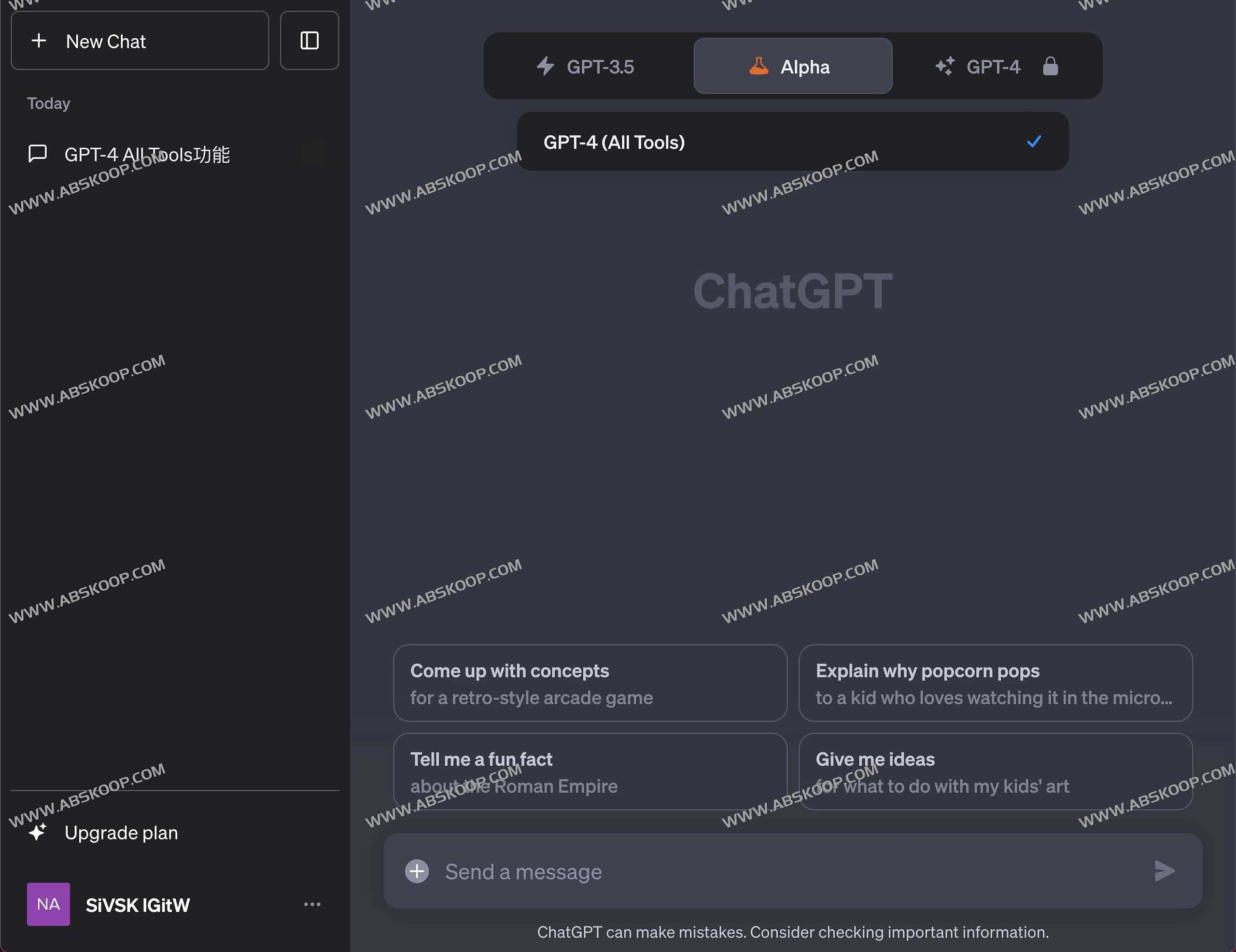 ChatGPT账号分享 带GPT-4 All Tools功能