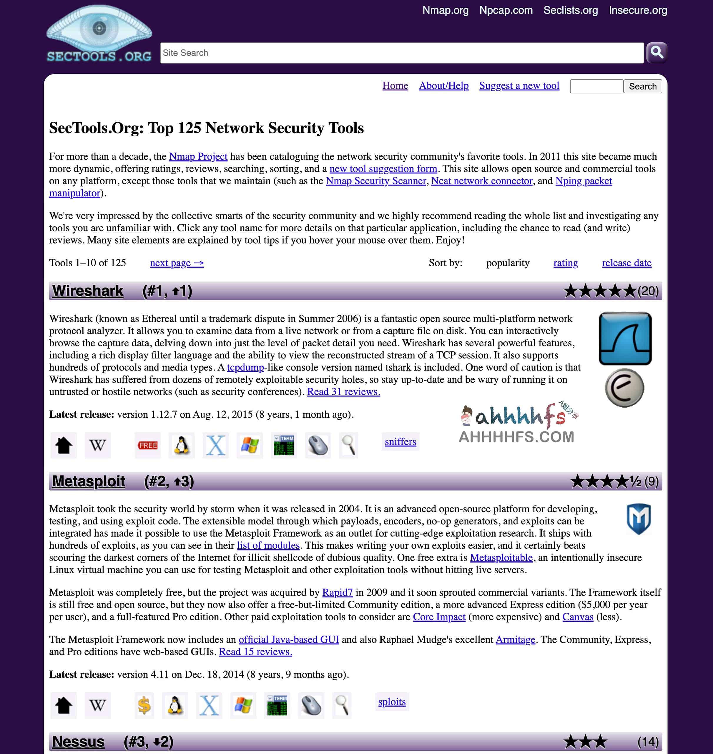 125个最佳网络安全工具-SecToolsOrg