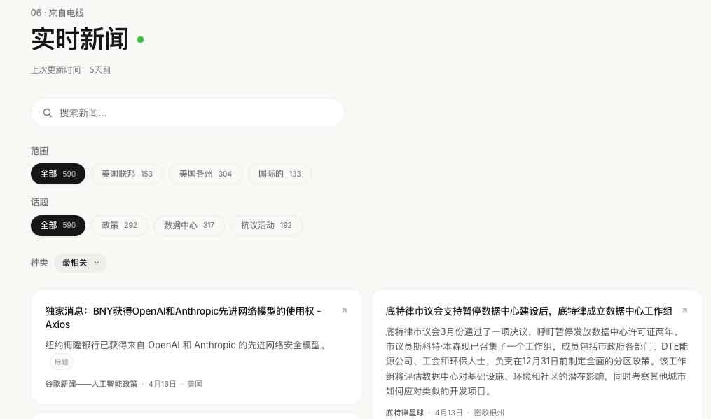 Track Policy：聚合法案与数据中心地图的 AI政策追踪工具