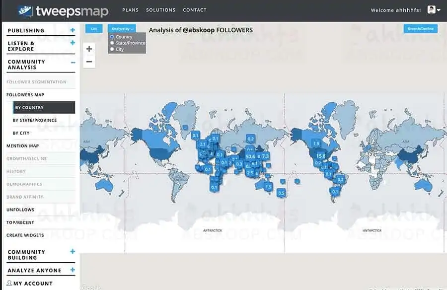 查看你的Twitter的Followers来源国家