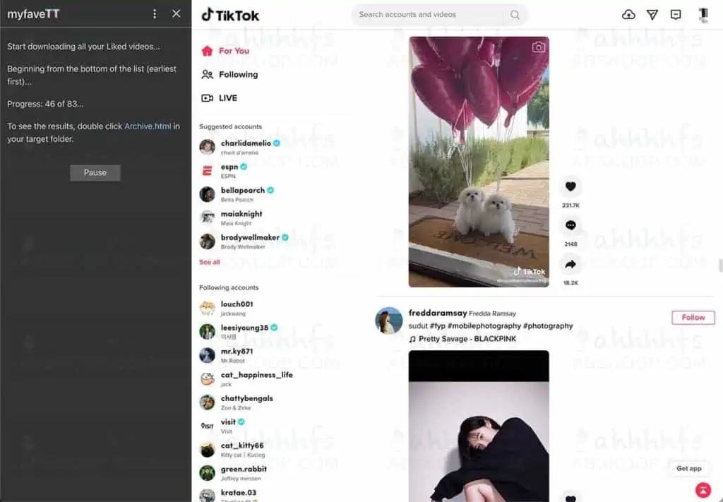 myfave TT 一键下载TikTok账号所有点赞 和关注者的视频