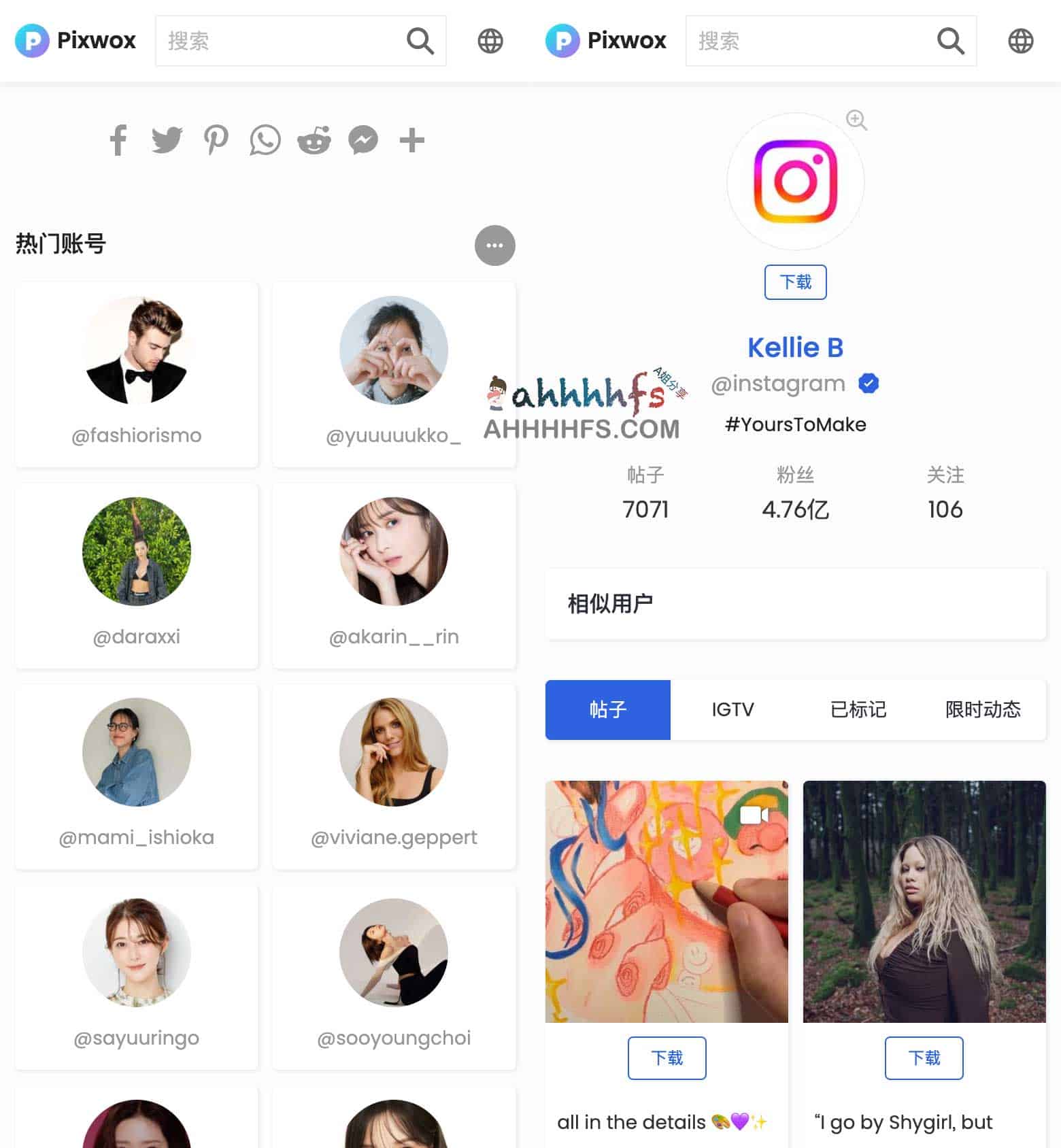 Instagram下载器 支持ins图片视频下载 - Pixwox