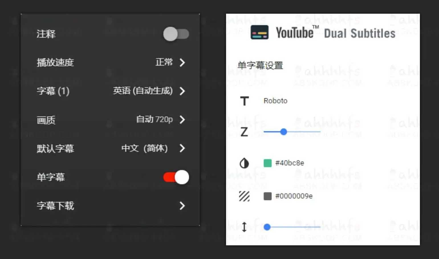 YouTube双字幕插件-浏览器YouTube双字幕插件下载-单字幕样式