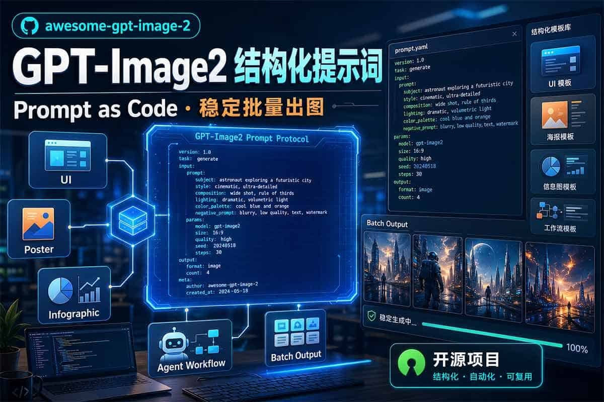 awesome-gpt-image-2：GPT-Image2 结构化提示词模板库，适合 AI 生图工作流参考