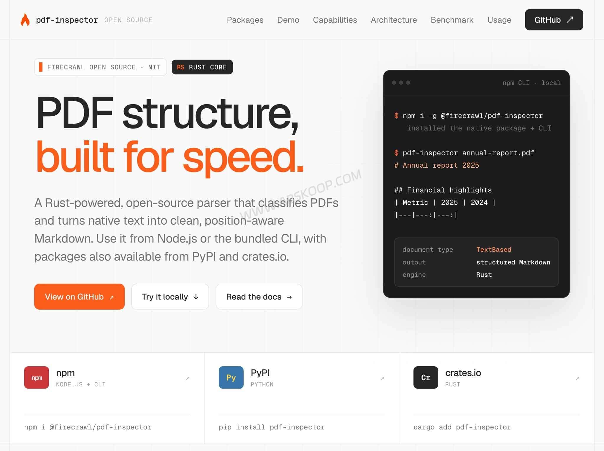 Firecrawl PDF Inspector:先判断 PDF 是否需要 OCR,再转 Markdown Firecrawl PDF Inspector 官网主页与 PDF 分类解析功能介绍