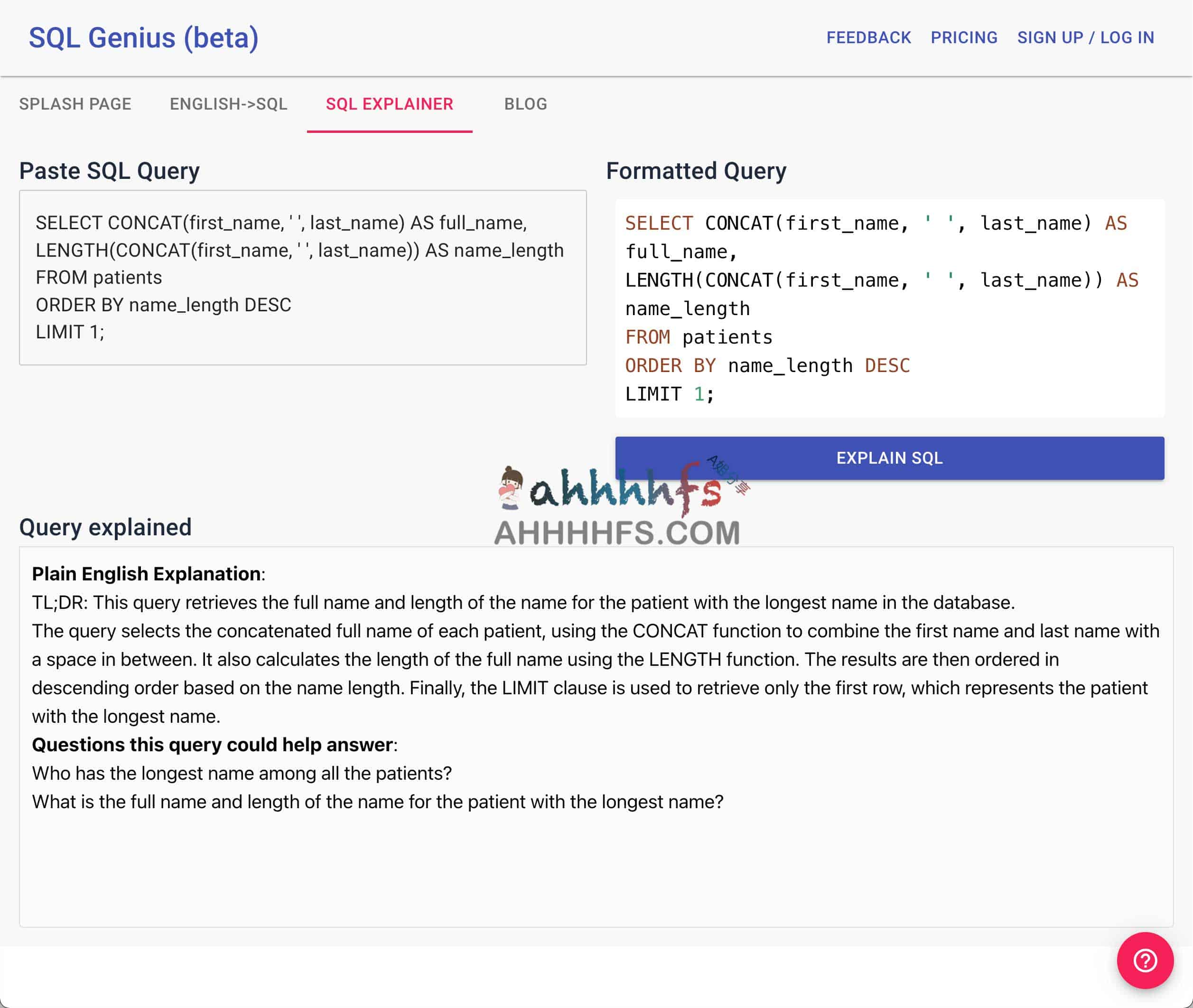 SQL Genius-在线人工智能AI数据库SQL生成器和解析器