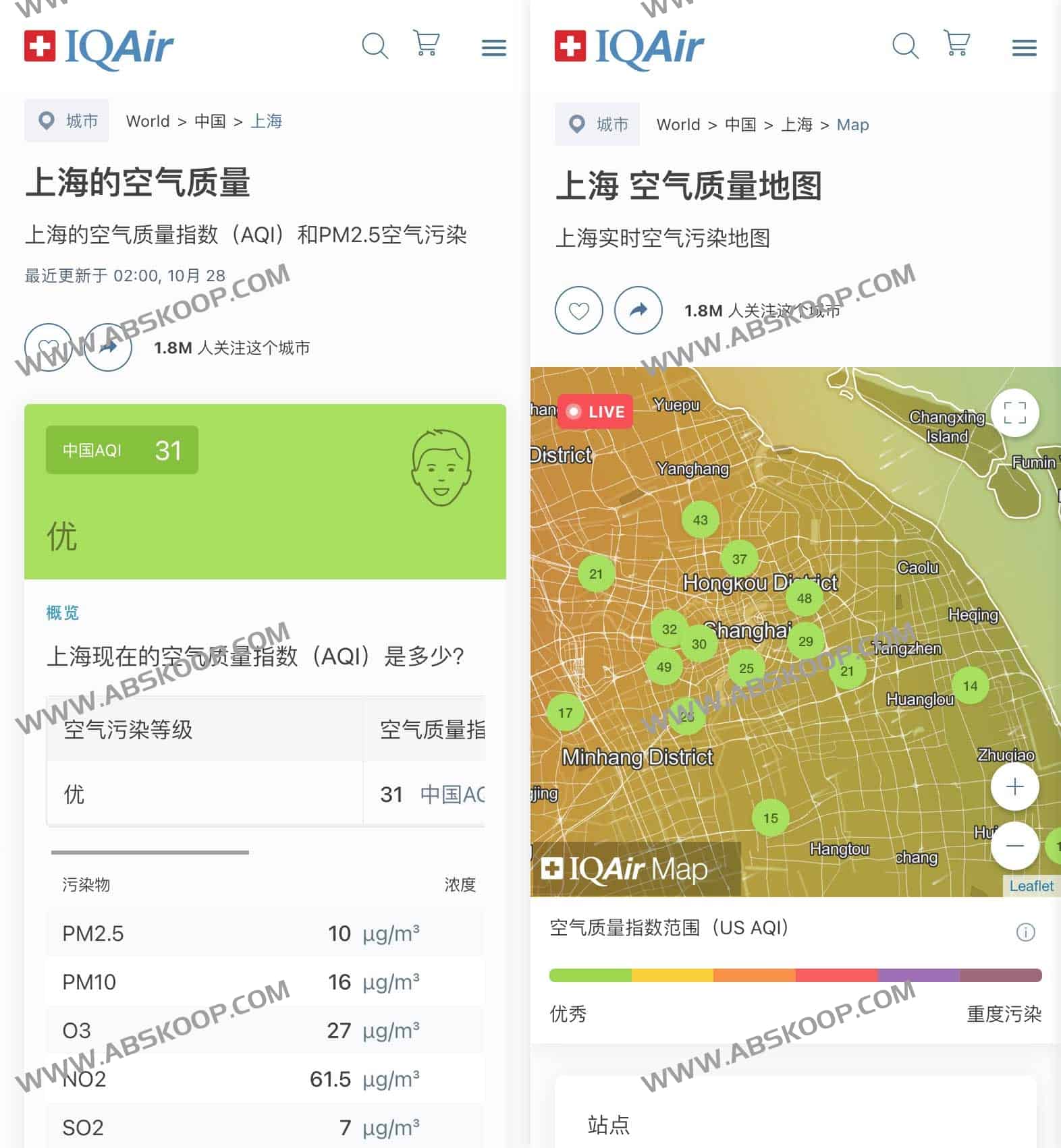 IQAir-全球实时空气质量指数查询工具 空气指数排名