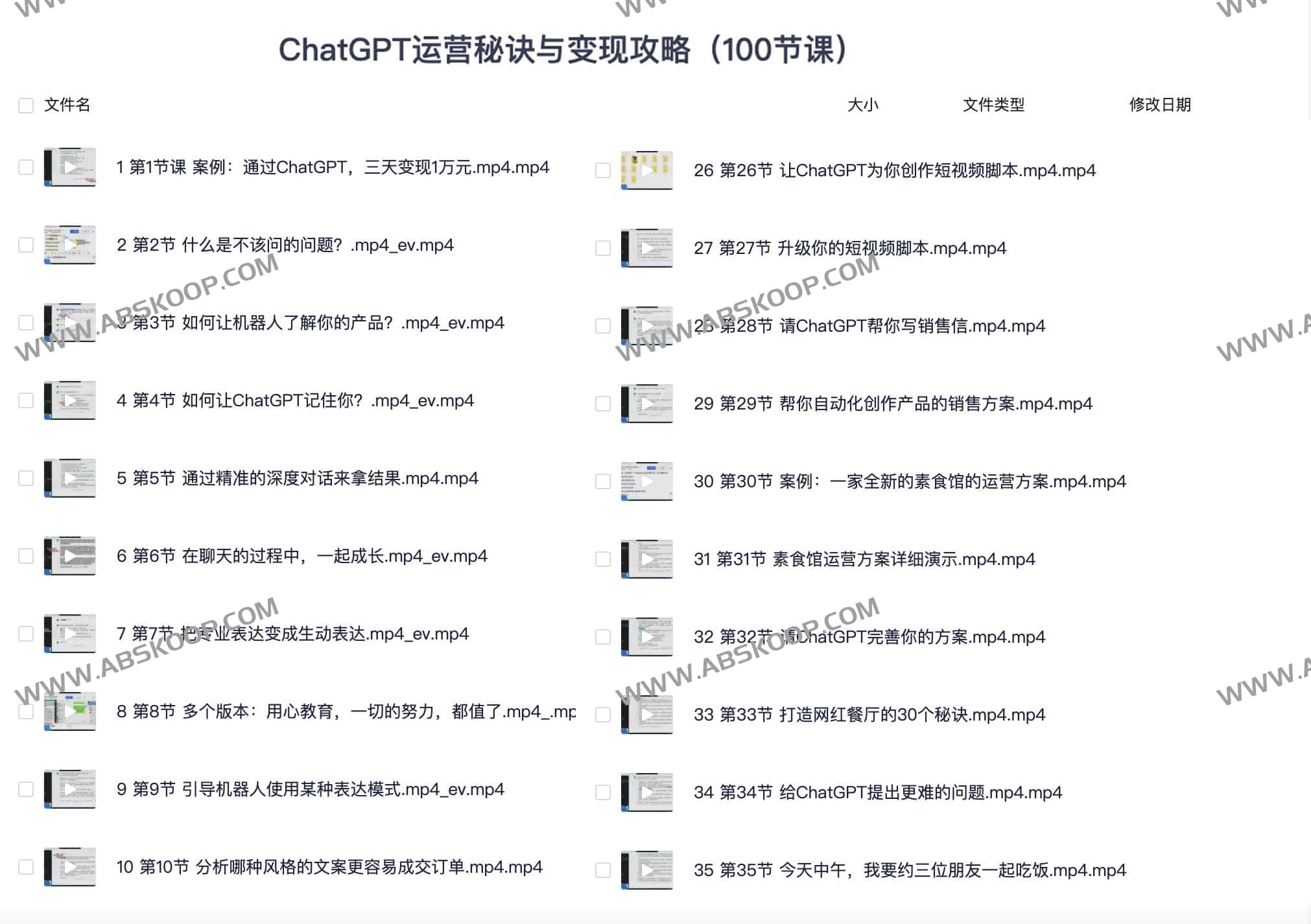 ChatGPT运营秘诀与变现攻略（100节课）