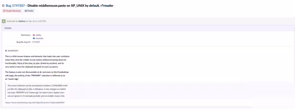 开发者提议 Firefox 火狐浏览器和 GNOME 修改“鼠标中键粘贴文本”功能,引 Linux 用户争议插图 开发者提议 Firefox 火狐浏览器和 GNOME 修改“鼠标中键粘贴文本”功能,引 Linux 用户争议插图