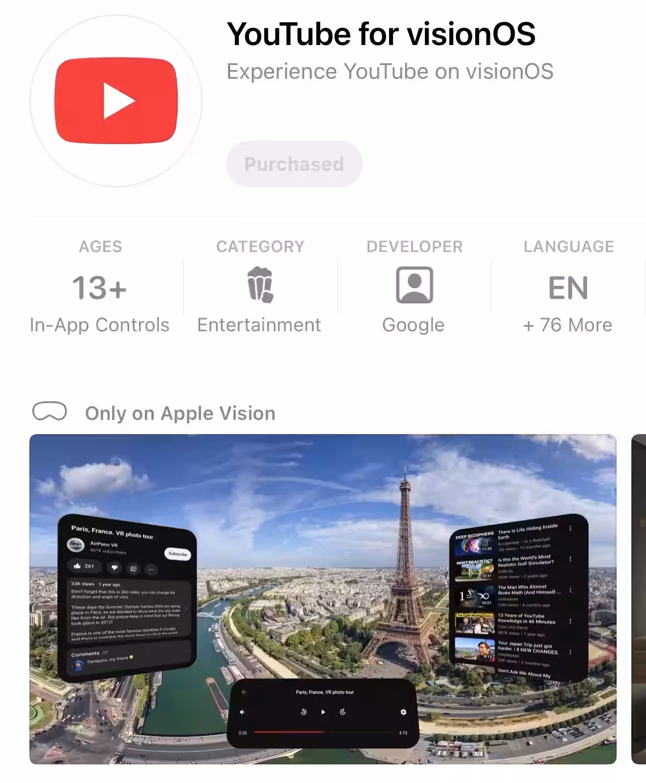 姗姗来迟:苹果 Vision Pro 上市两年后,谷歌 YouTube 原生应用终于登场插图 姗姗来迟:苹果 Vision Pro 上市两年后,谷歌 YouTube 原生应用终于登场插图