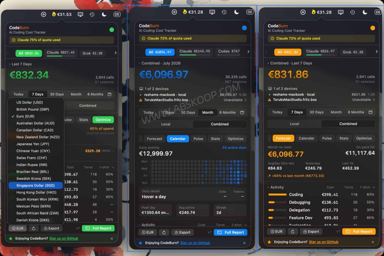 CodeBurn:本地 AI 编程成本监控工具,追踪 Claude Code、Cursor 与 Codex 花费 CodeBurn macOS 菜单栏显示 AI 编程 Token 用量和成本
