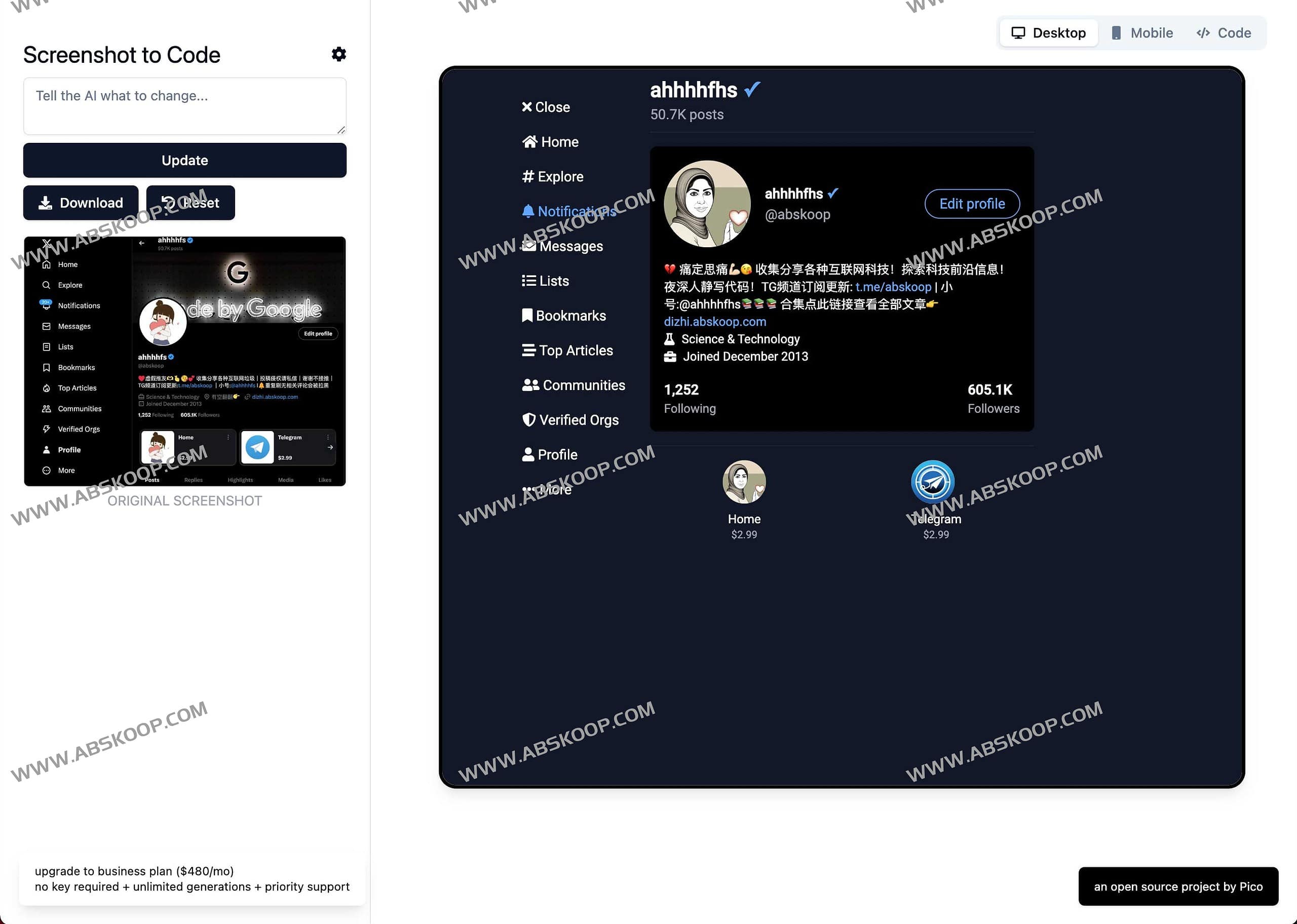Screenshot to Code-图片转代码工具 基于GPT-4
