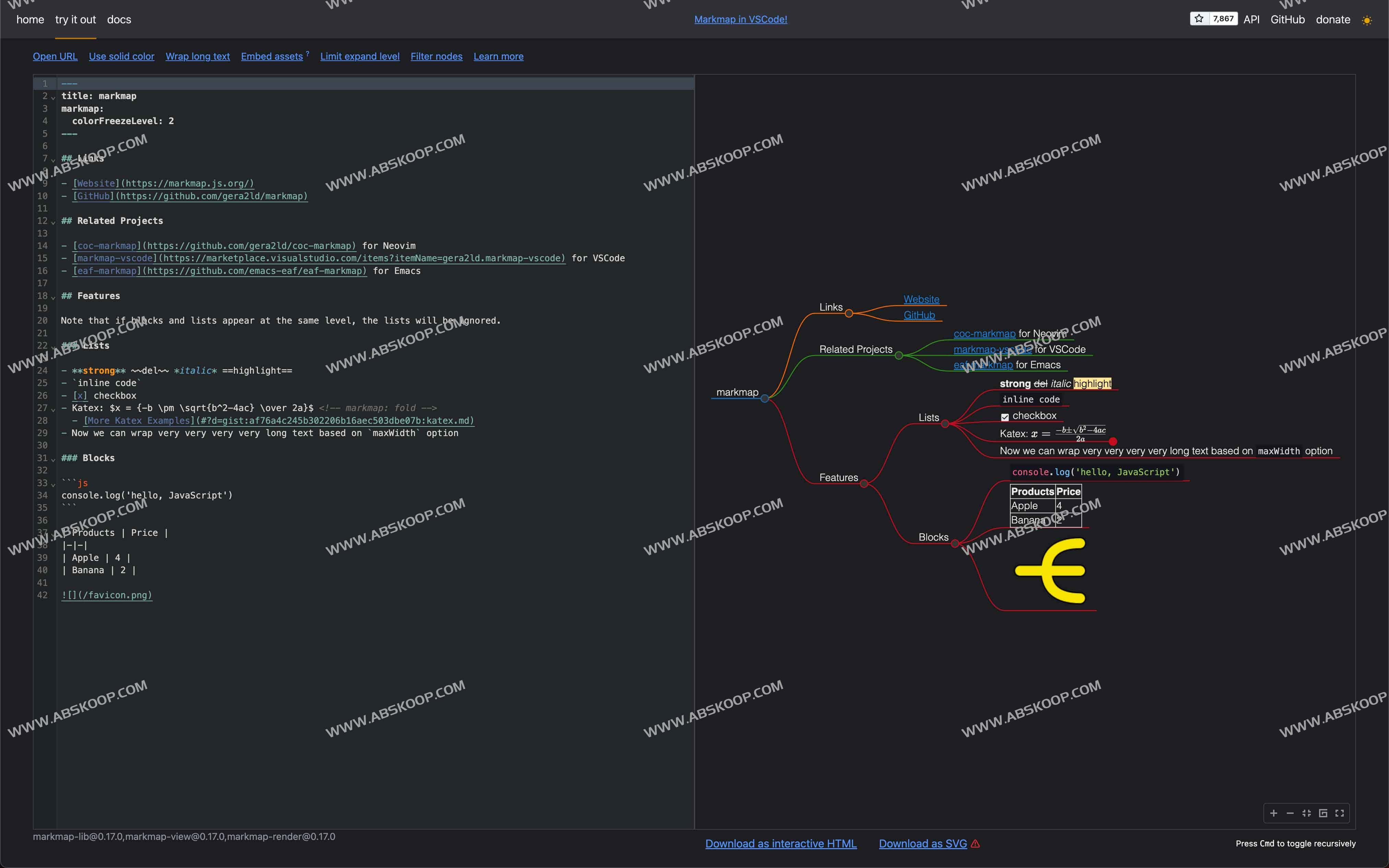 markmap：开源将Markdown 可视化为思维导图工具