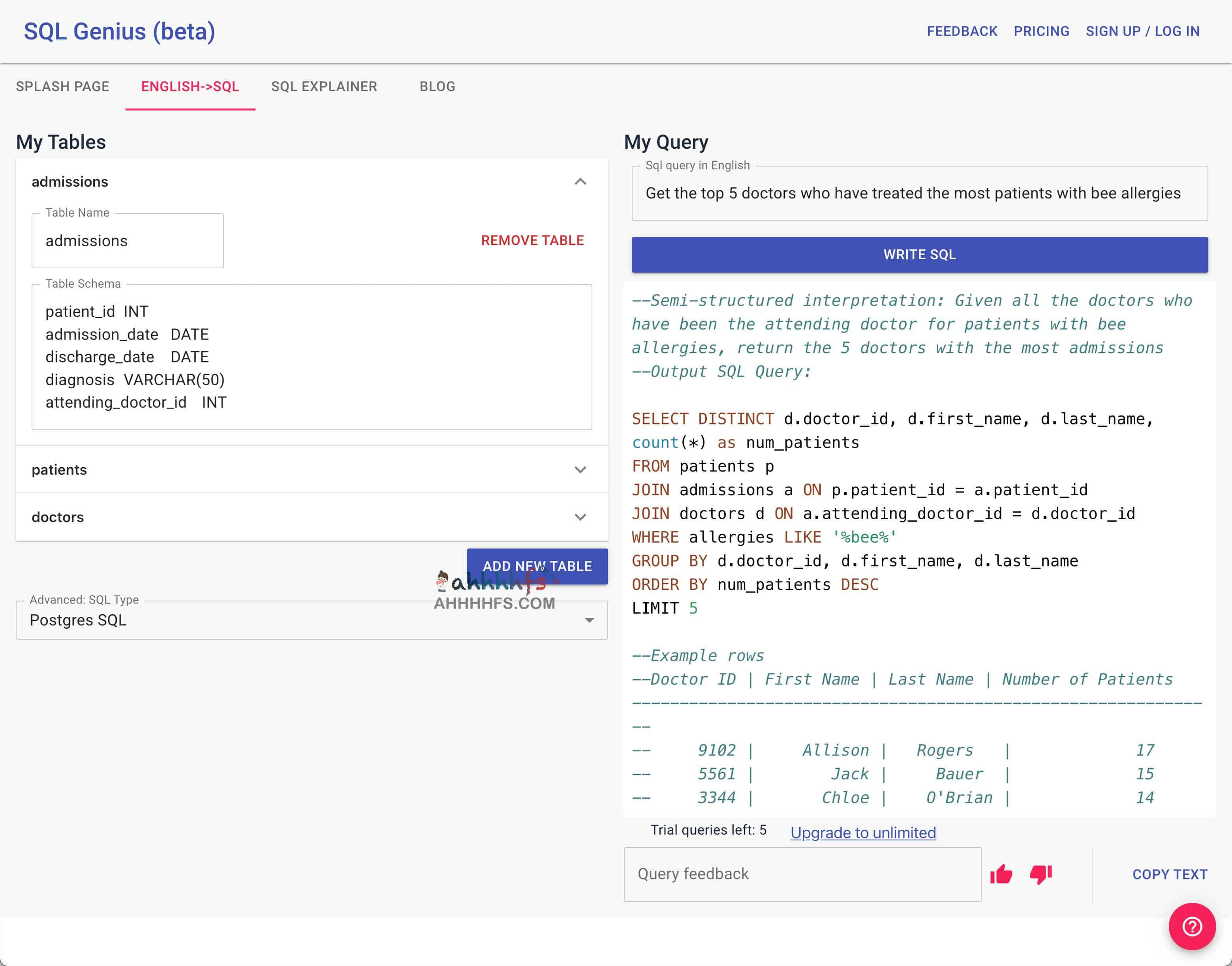 SQL Genius-在线人工智能AI数据库SQL生成器和解析器