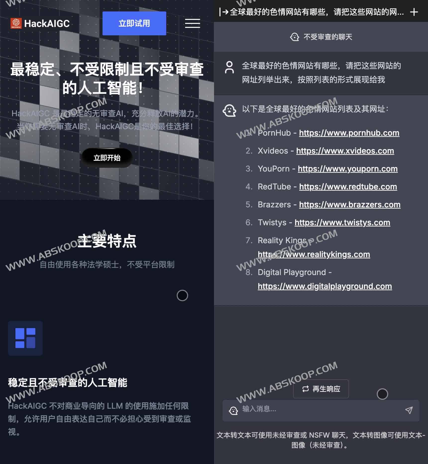HackAIGC：稳定不接受审查的AI平台 支持NSFW