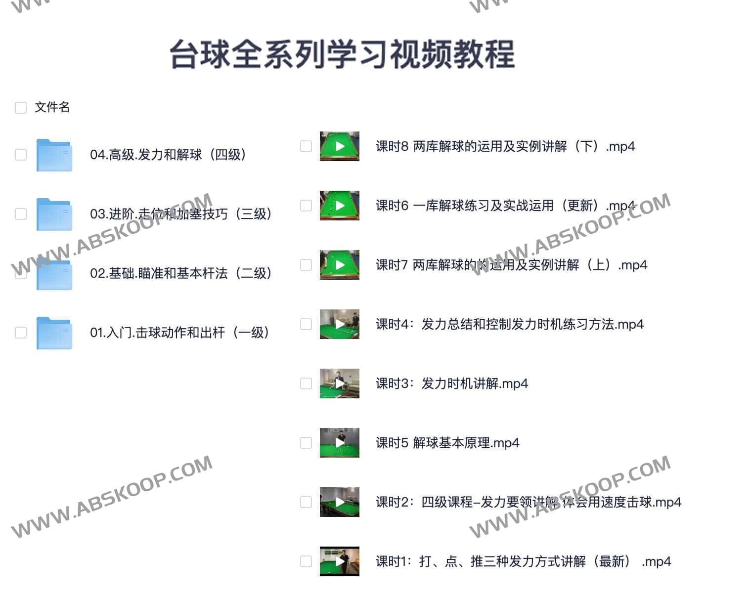 台球全系列学习视频教程