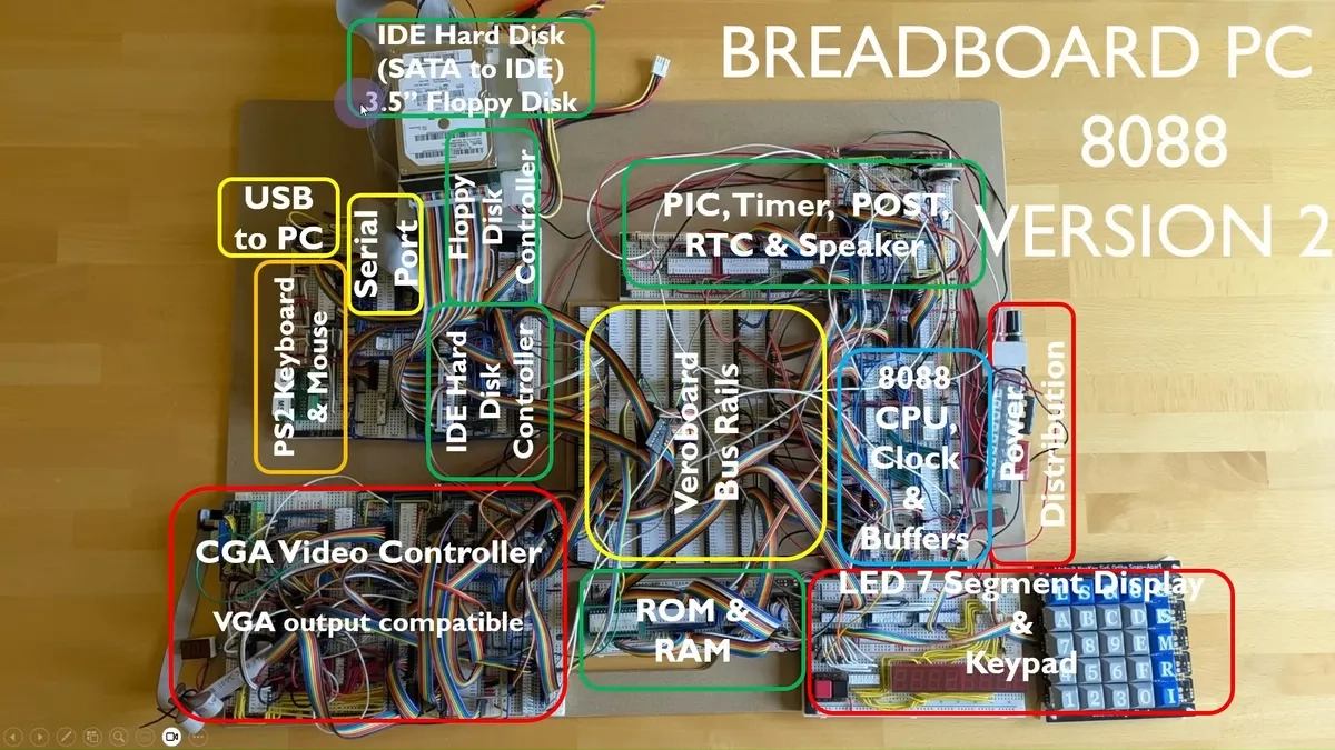 电子爱好者挑战面包板组装 Intel 386 系统，需手动连接 136 个 CPU 针脚插图2