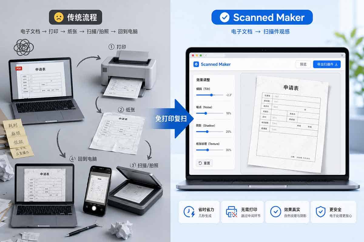 Scanned Maker：在线 PDF扫描效果工具，浏览器本地处理免去打印复扫