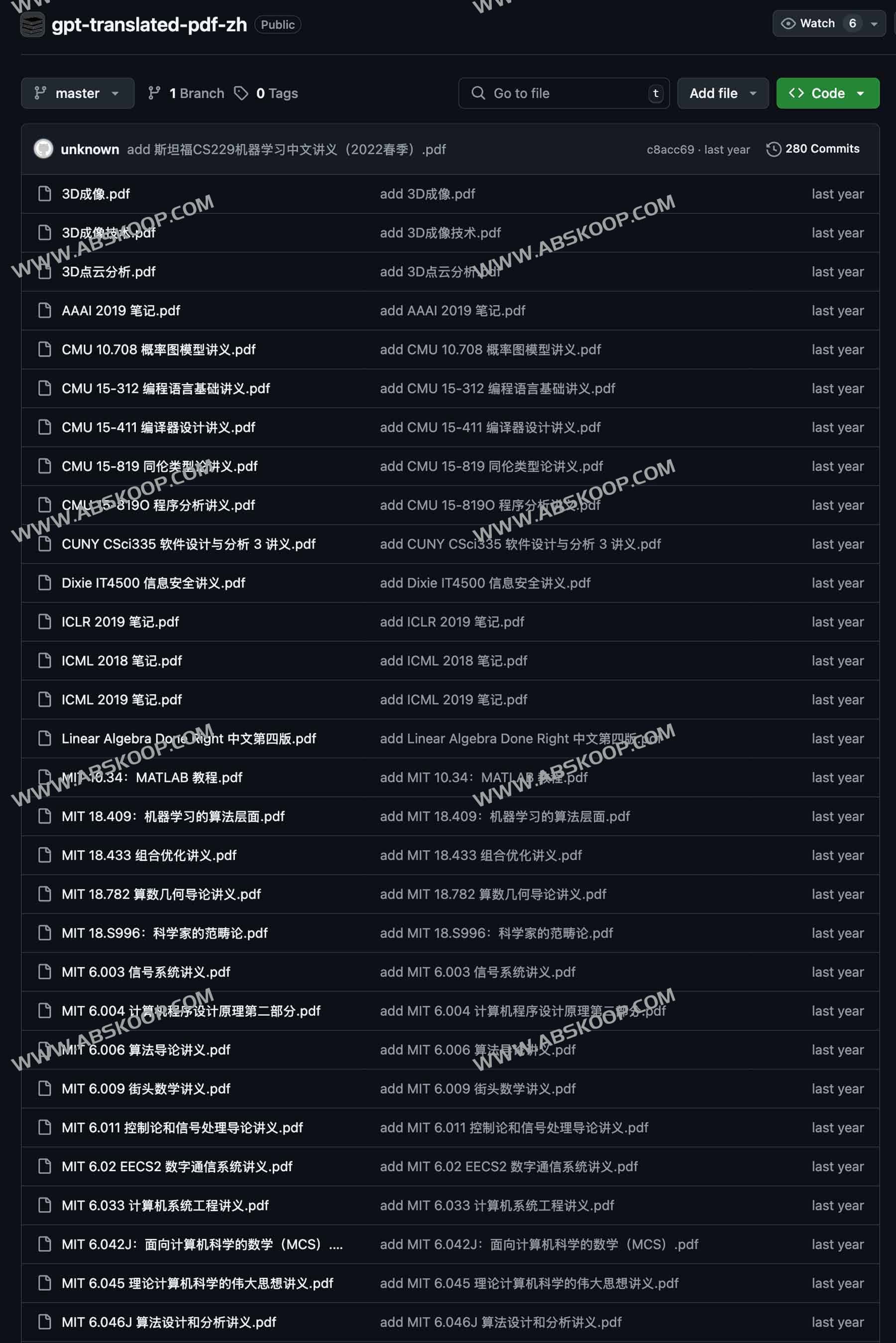 学术资源中文翻译PDF合集：gpt-translated-pdf-zh