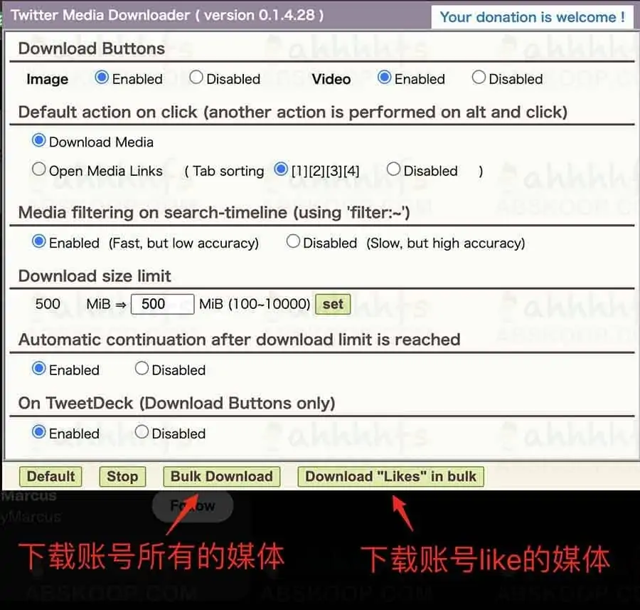 Twitter-Media-Downloader扩展设置界面