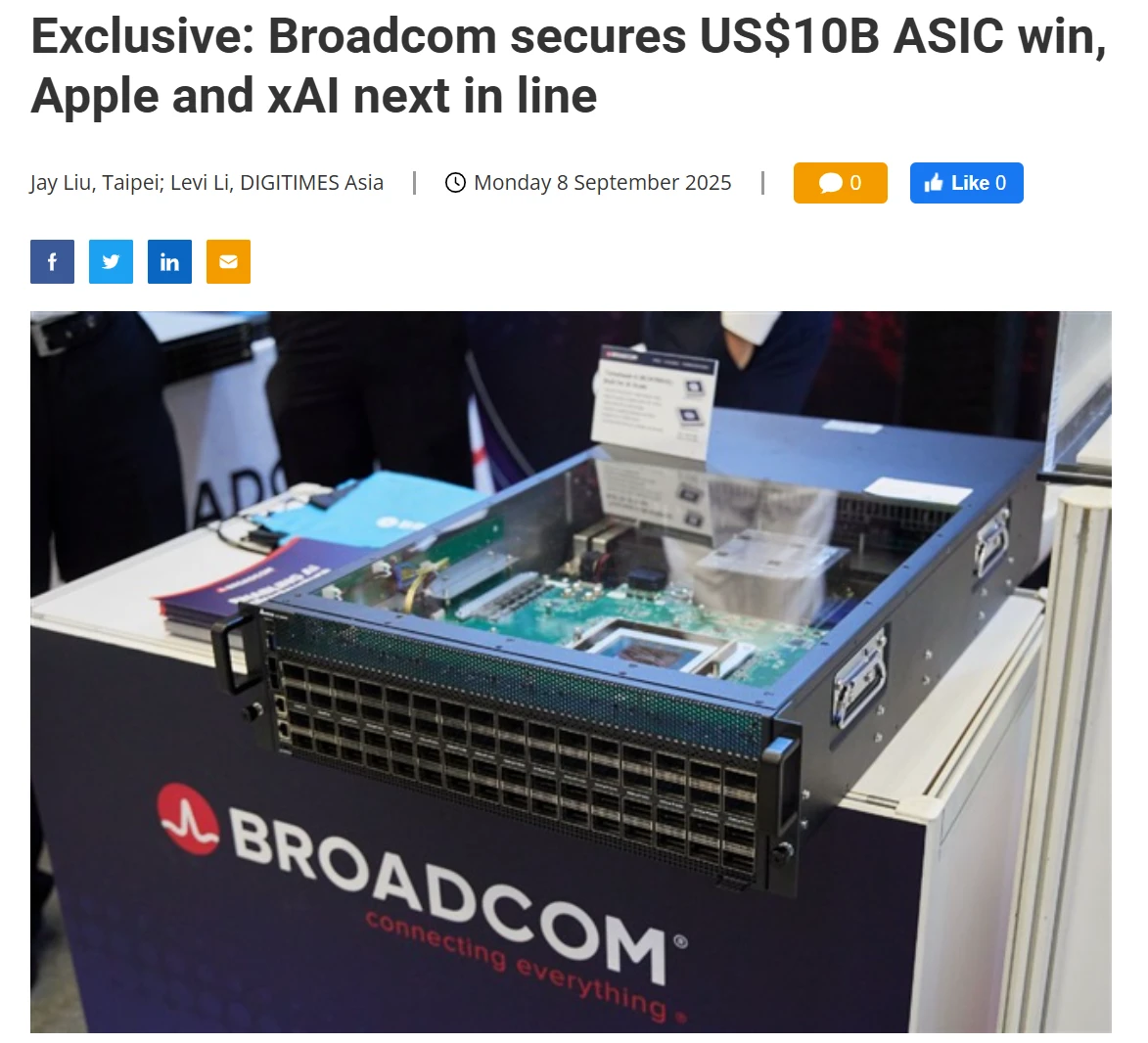 消息称博通有望拿下苹果、xAI 的 AI ASIC 订单插图 消息称博通有望拿下苹果、xAI 的 AI ASIC 订单插图