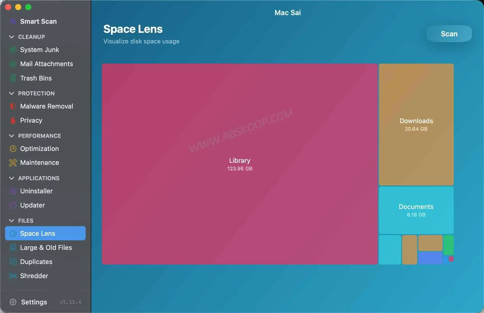 Mac Sai 磁盘可视化分析界面，通过 Space Lens 查看 Mac 存储占用