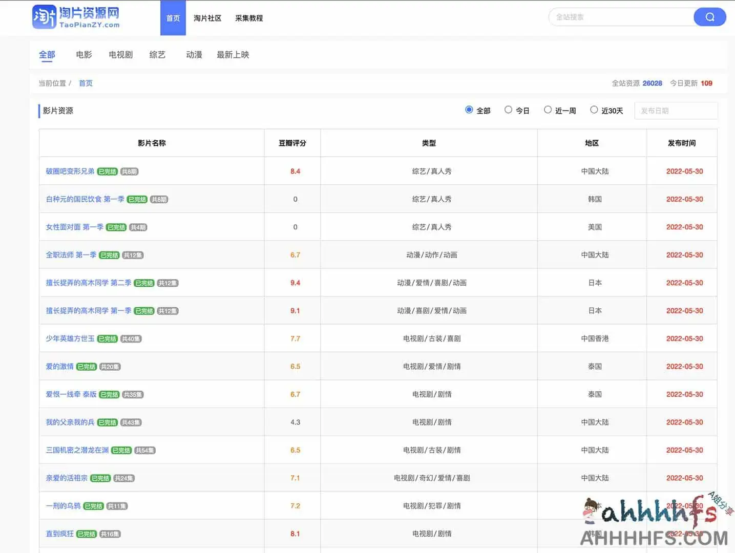 淘片资源网 一个电影资源采集网站 支持在线播放