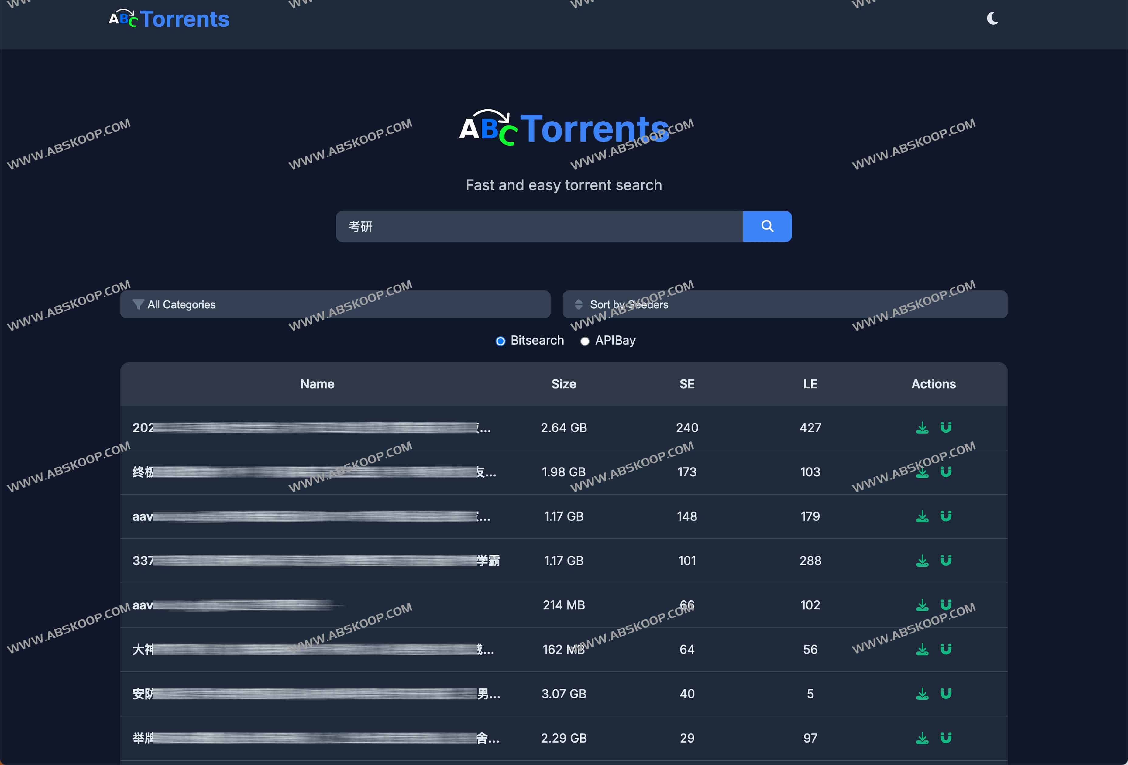 ABCTorrents：一站式磁力搜索引擎