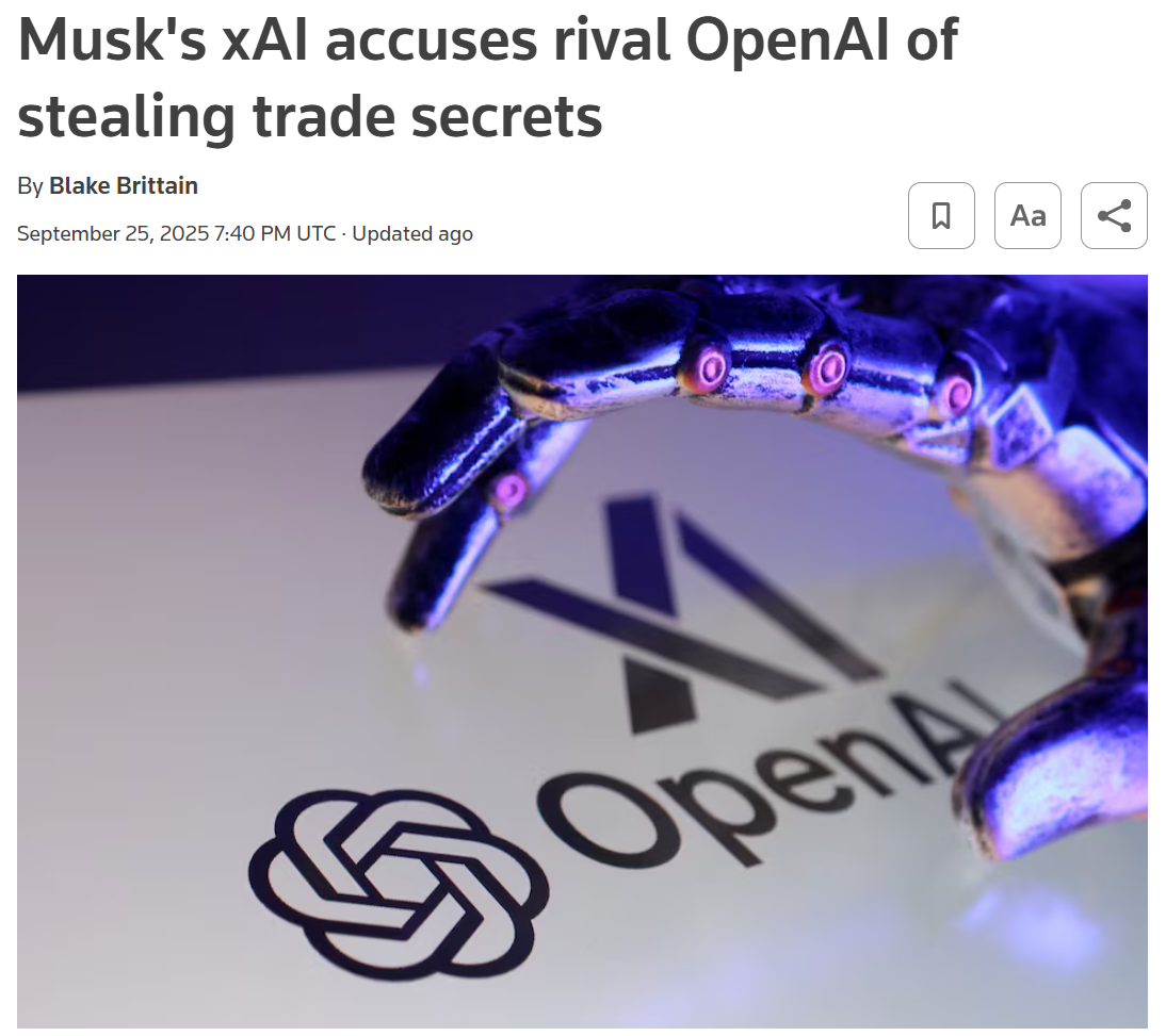 马斯克 xAI 起诉 OpenAI,指控后者通过挖角手段窃取商业机密插图 马斯克 xAI 起诉 OpenAI,指控后者通过挖角手段窃取商业机密插图