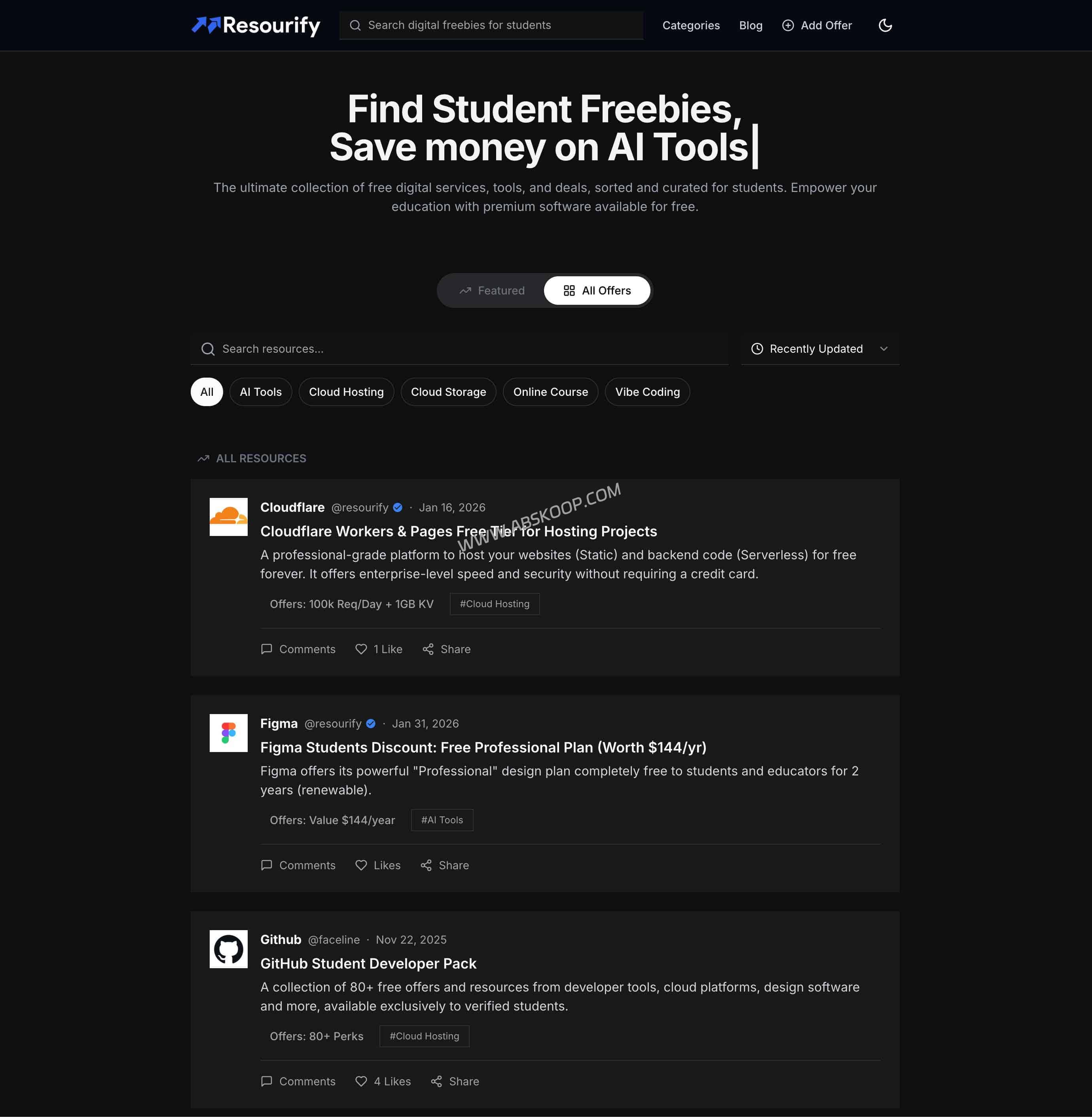 不仅只有 GitHub！Resourify：汇总全网未被充分整理的开发者教育优惠