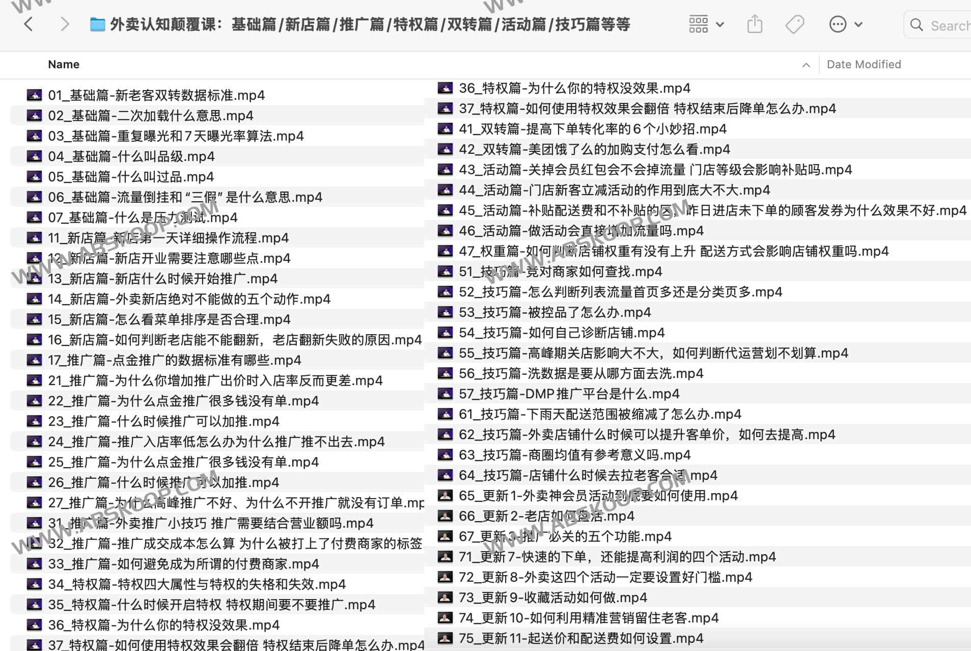 外卖认知颠覆课：基础篇/新店篇/推广篇/特权篇/双转篇/活动篇/技巧篇等等