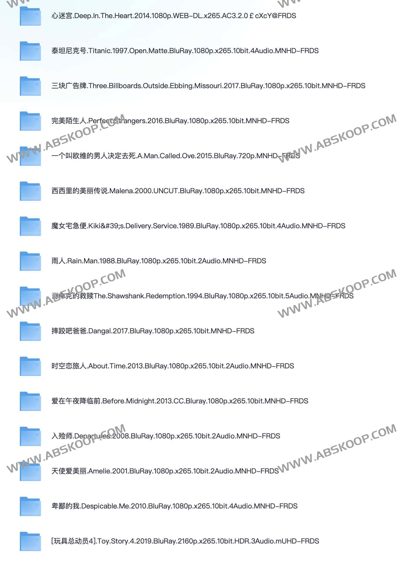 豆瓣TOP250高分电影合集 1080P蓝光 国英多音轨