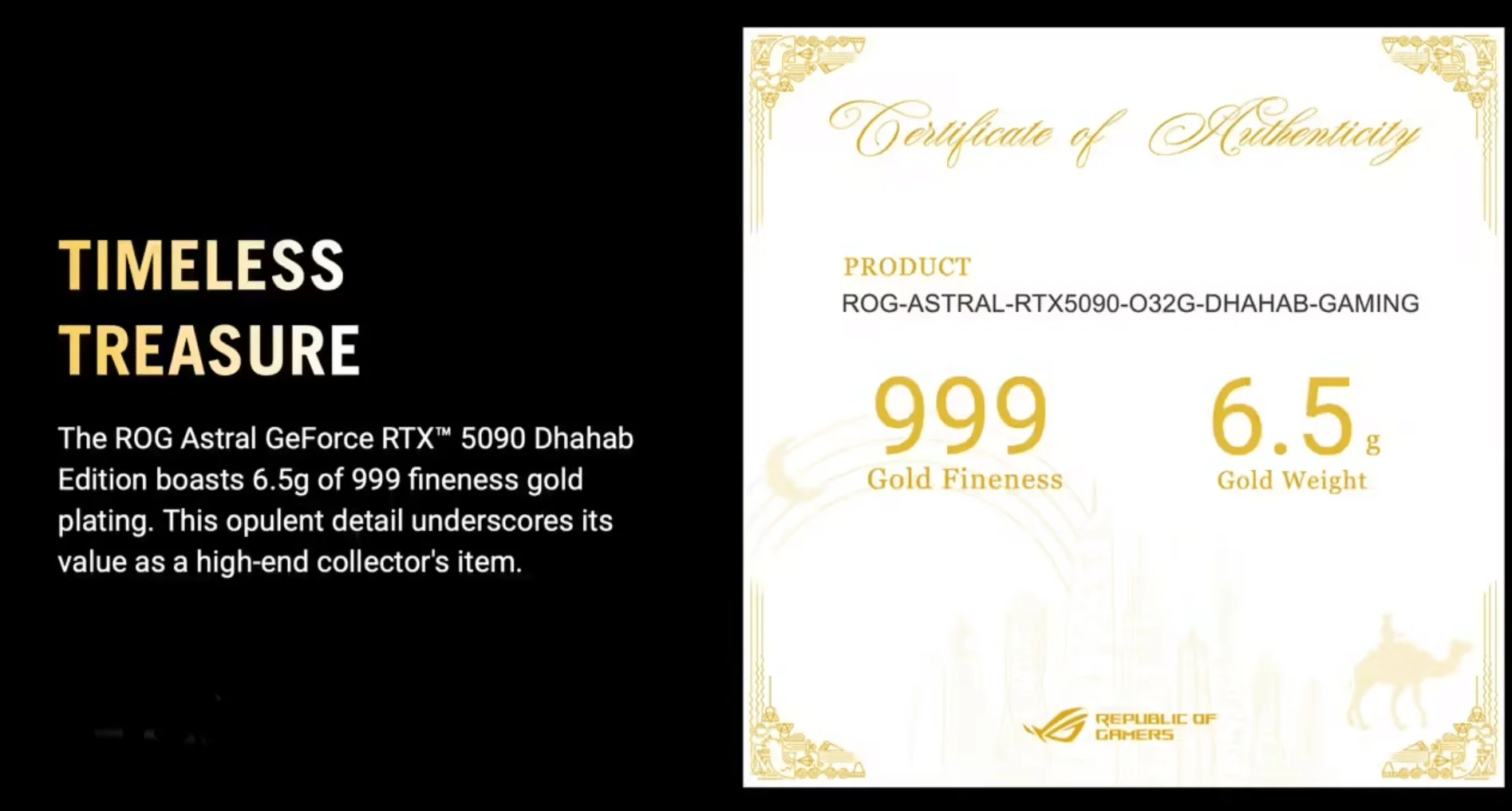 华硕开售 ROG Astral RTX 5090 Dhahab 显卡:含 6.5 克黄金,售价约 7000 美元起插图 华硕开售 ROG Astral RTX 5090 Dhahab 显卡:含 6.5 克黄金,售价约 7000 美元起插图