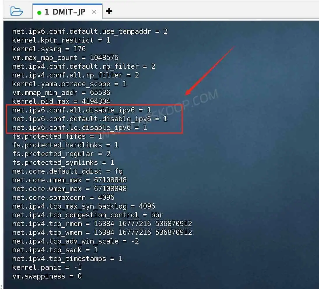 确认关闭 IPv6 的 sysctl 配置是否生效
