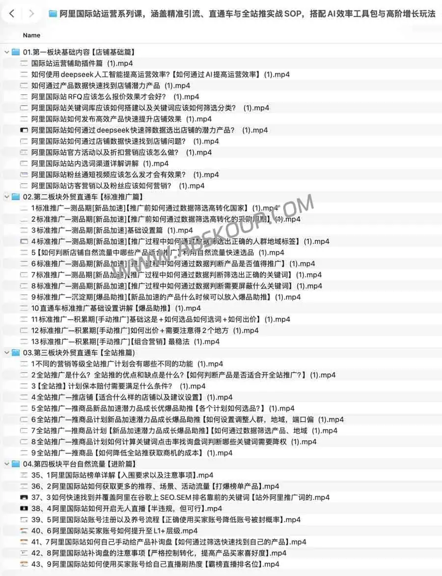 阿里国际站运营系列课，涵盖精准引流、直通车与全站推实战SOP，搭配AI效率工具包与高阶增长玩法