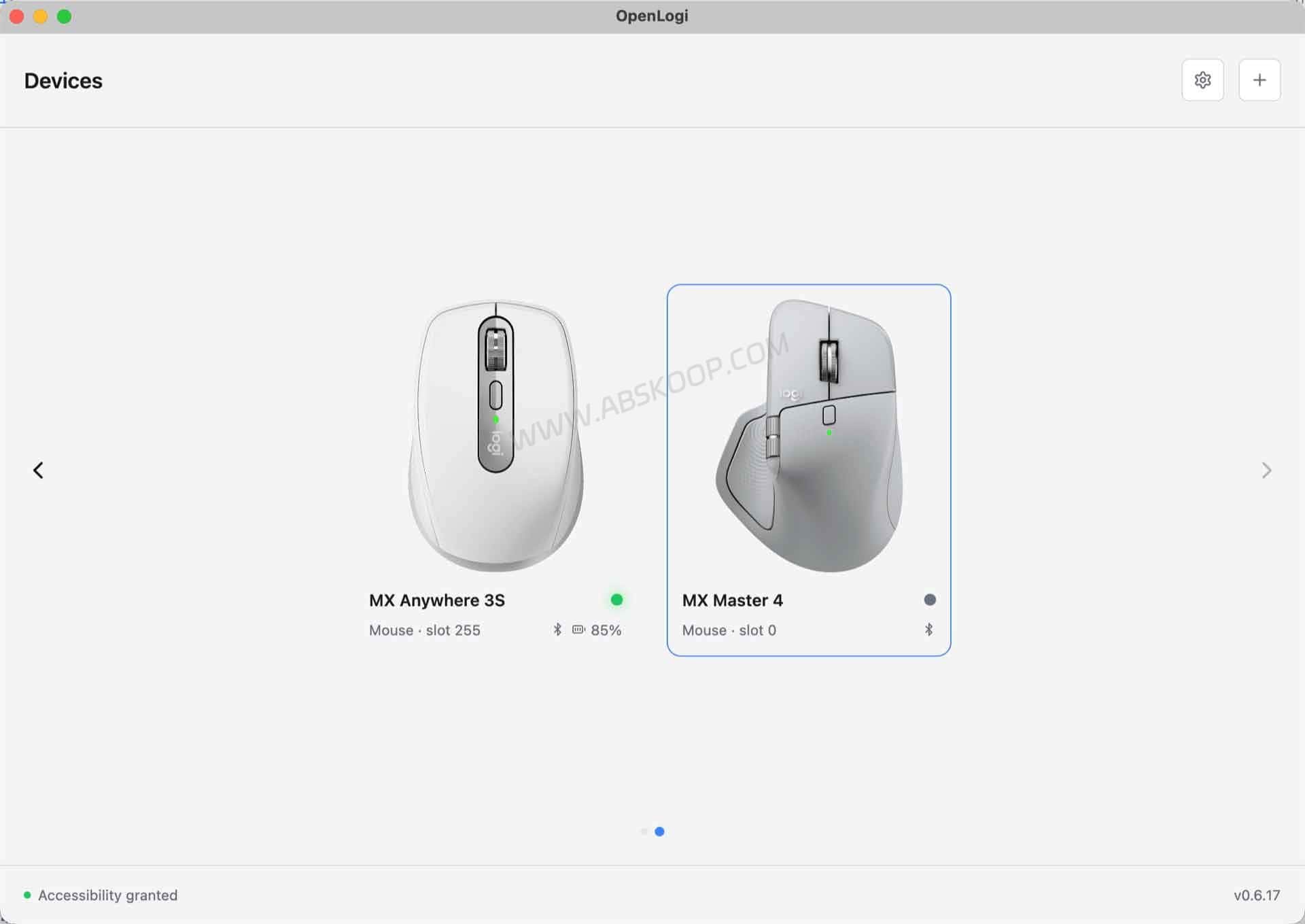 OpenLogi:Logitech Options+ 替代工具,开源管理罗技鼠标键盘 OpenLogi 已配对设备列表、连接方式和电量状态界面