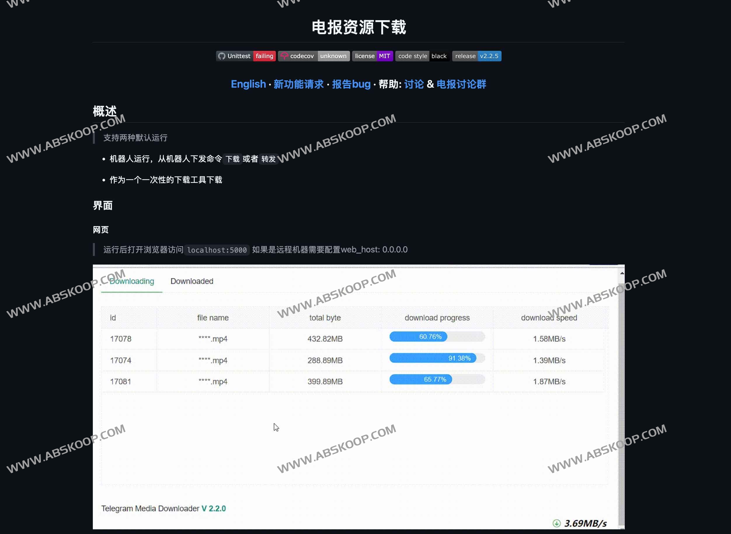 Telegram 资源一键下载工具：支持网页进度与Bot指令、单文件至2GiB