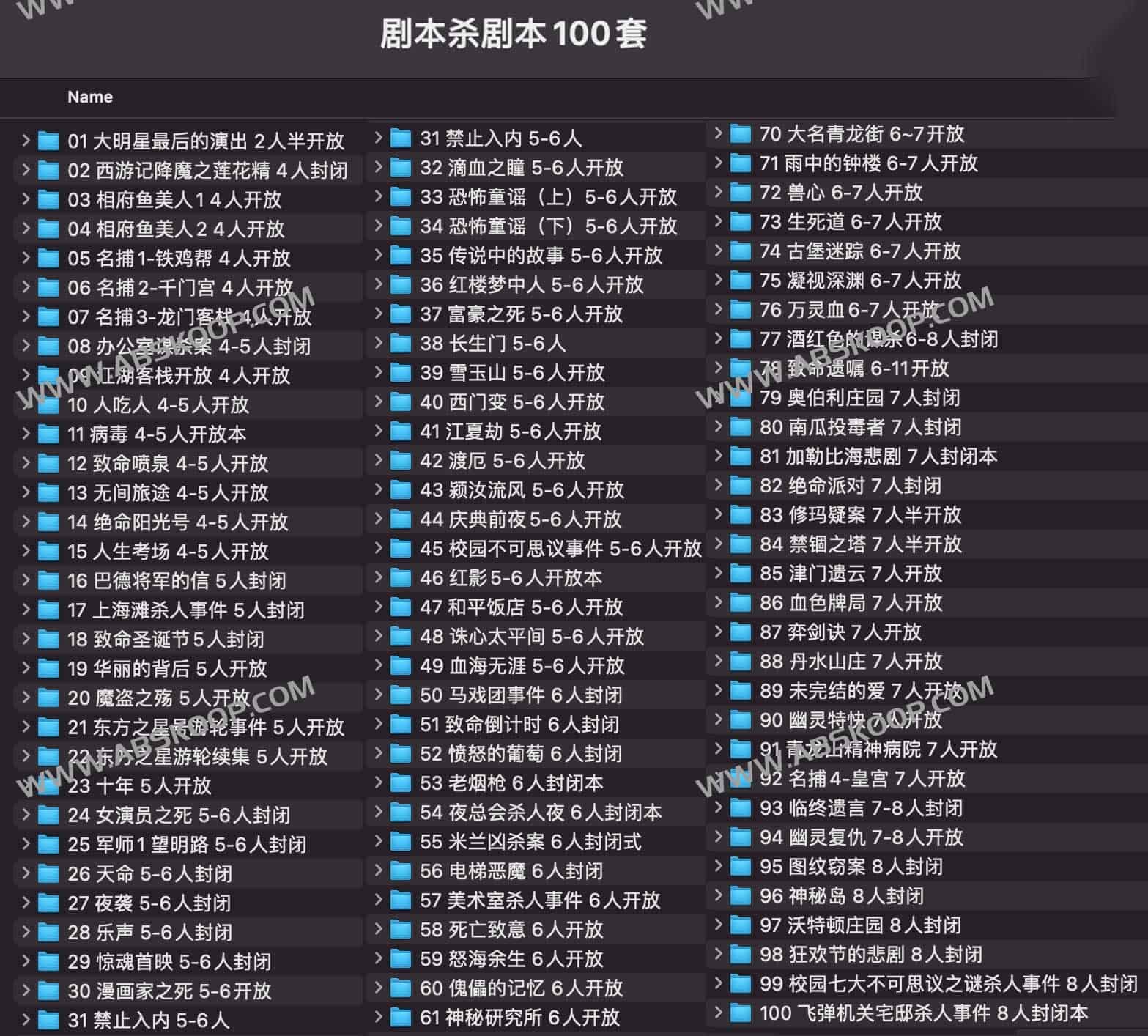 剧本杀剧本100套
