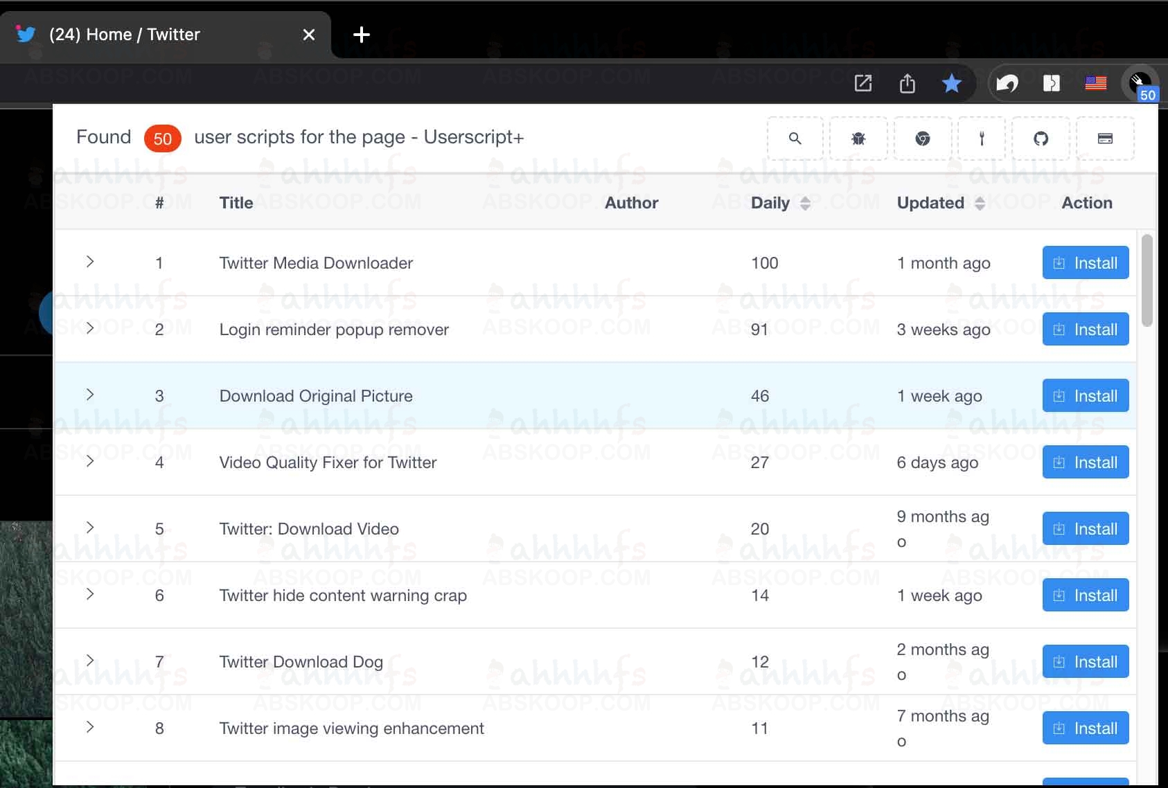 Userscript-Plus：显示当前网站所有可用的UserJS脚本-twitter